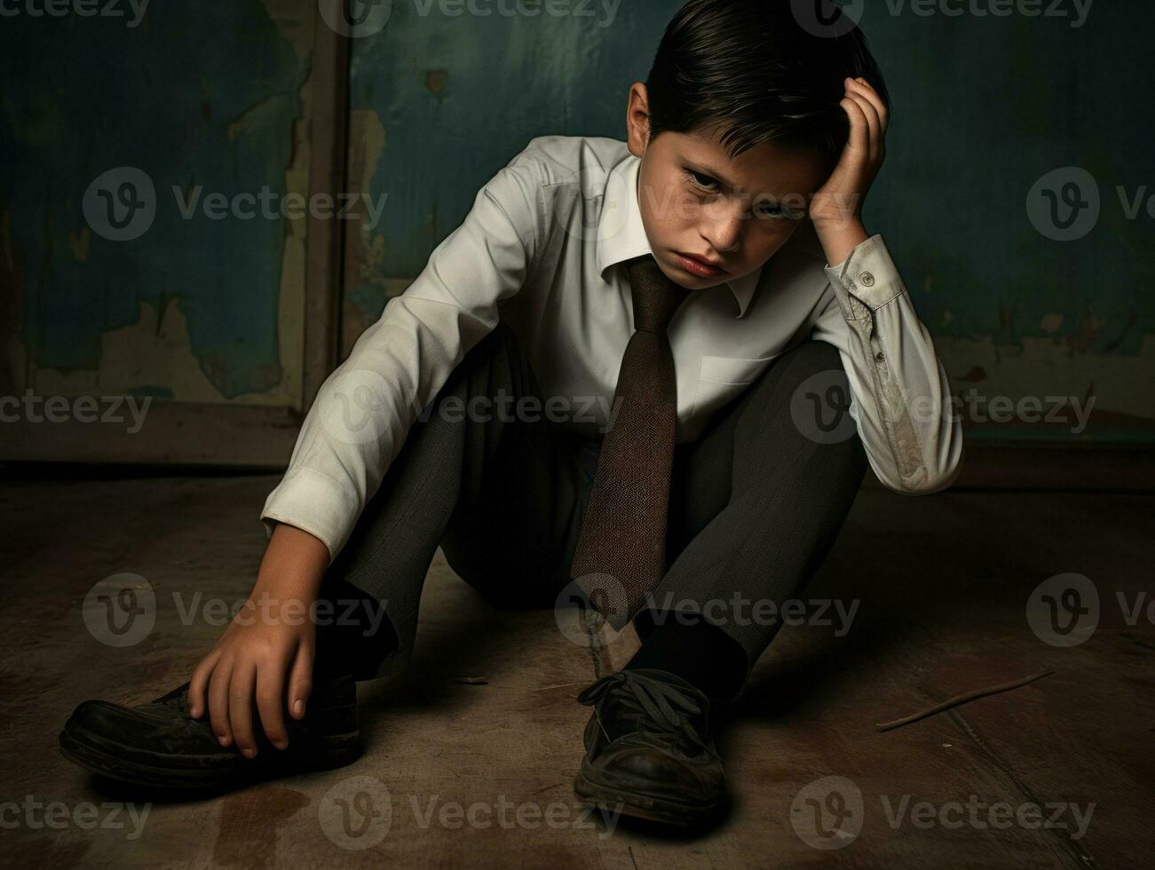 photo of emotional dynamic pose Mexican kid in school AI Generative