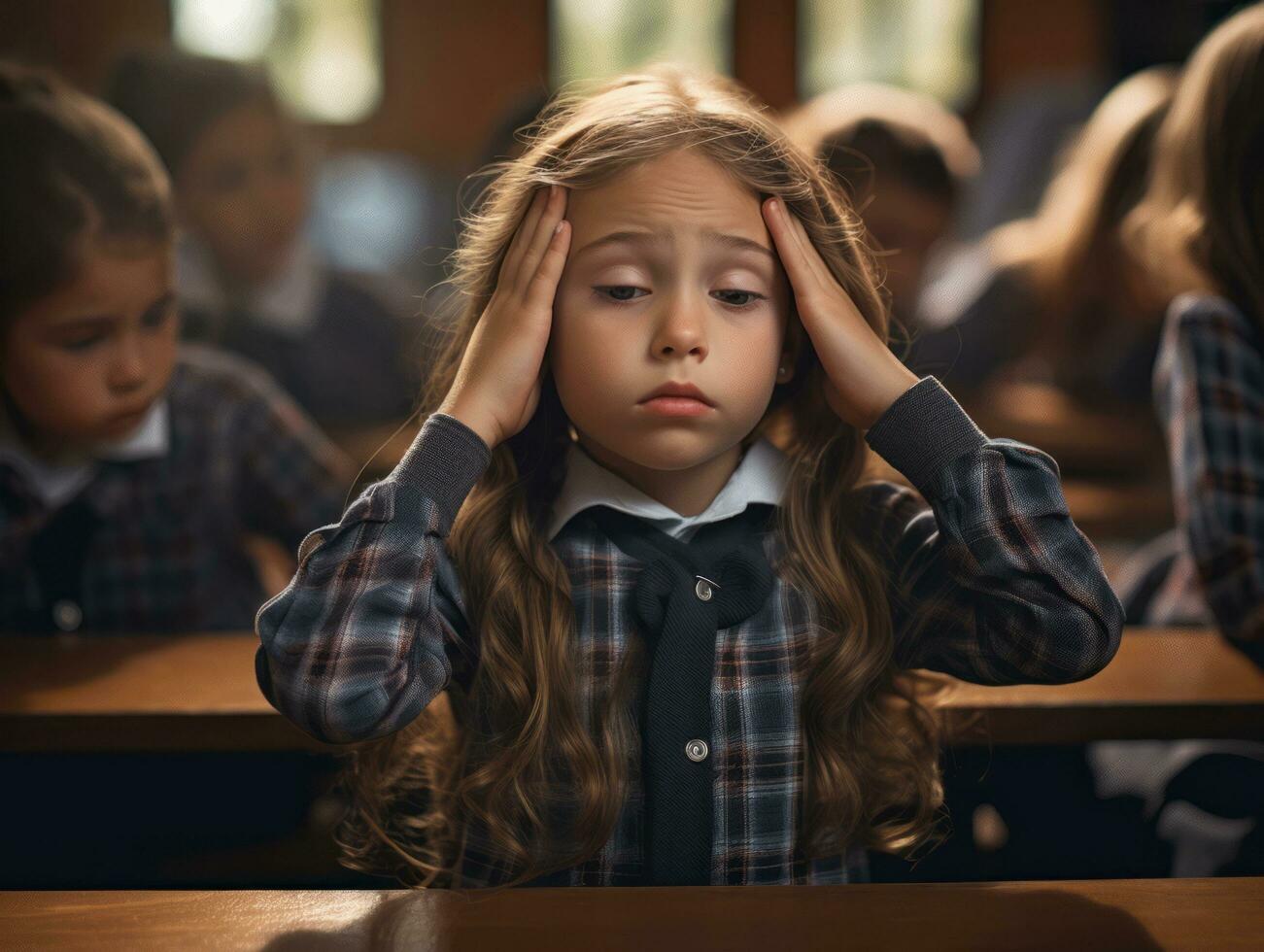 photo of emotional dynamic pose Mexican kid in school AI Generative