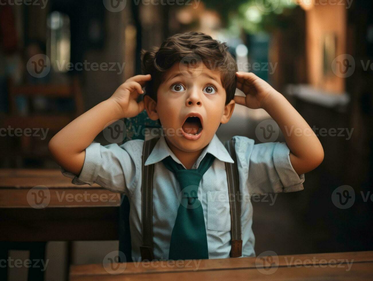 photo of emotional dynamic pose Mexican kid in school AI Generative