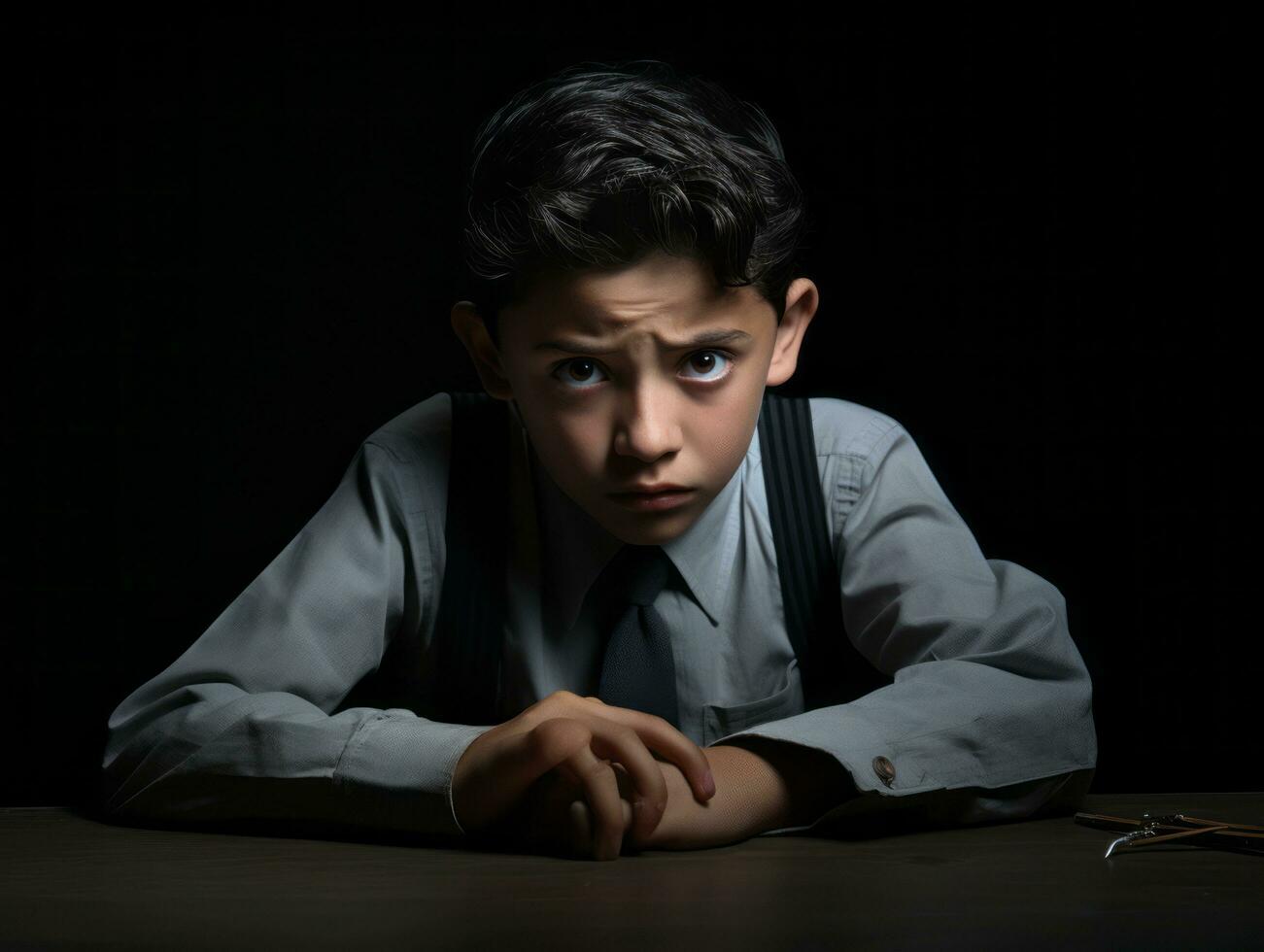 photo of emotional dynamic pose Mexican kid in school AI Generative