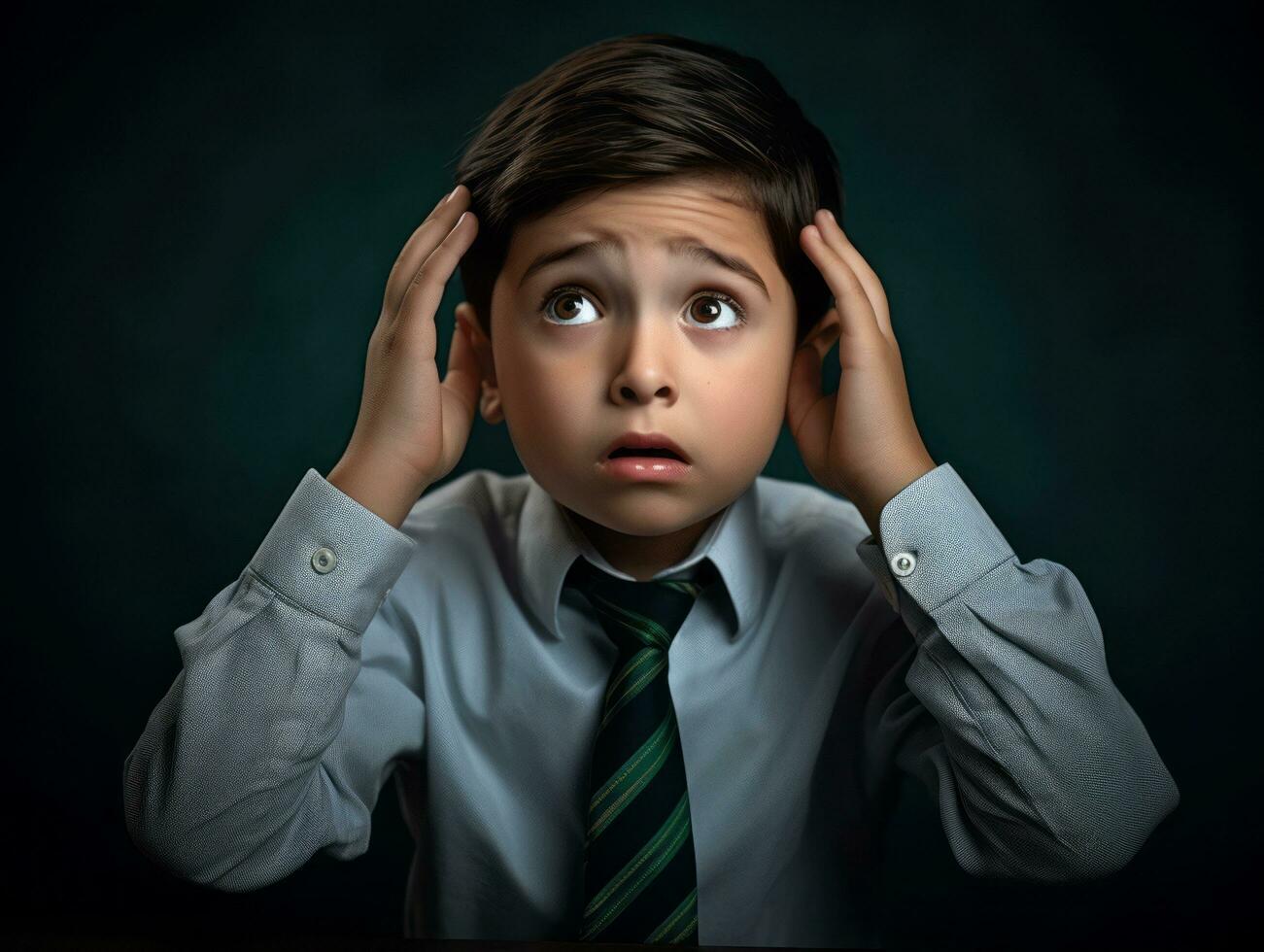 photo of emotional dynamic pose Mexican kid in school AI Generative