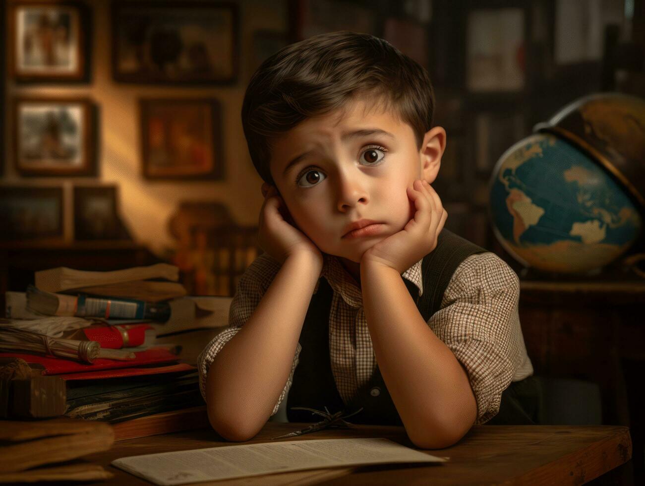 photo of emotional dynamic pose Mexican kid in school AI Generative