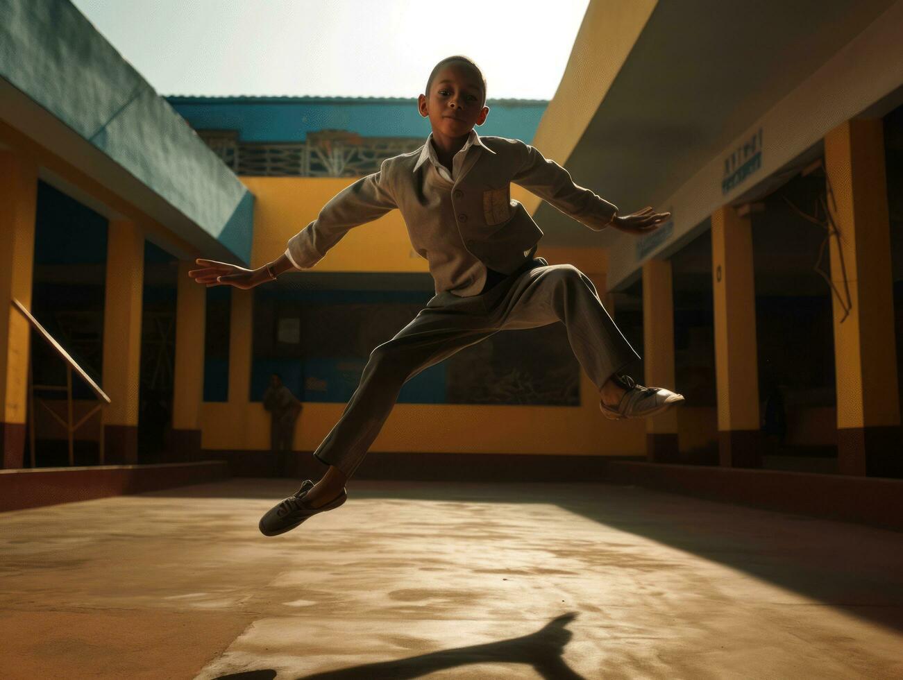 foto de emocional dinámica actitud mexicano niño en colegio ai generativo