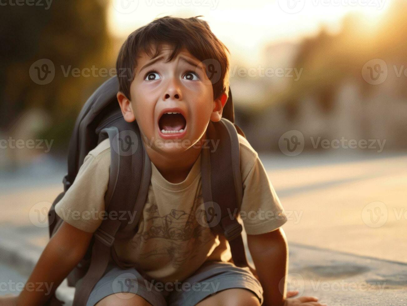 photo of emotional dynamic pose Mexican kid in school AI Generative