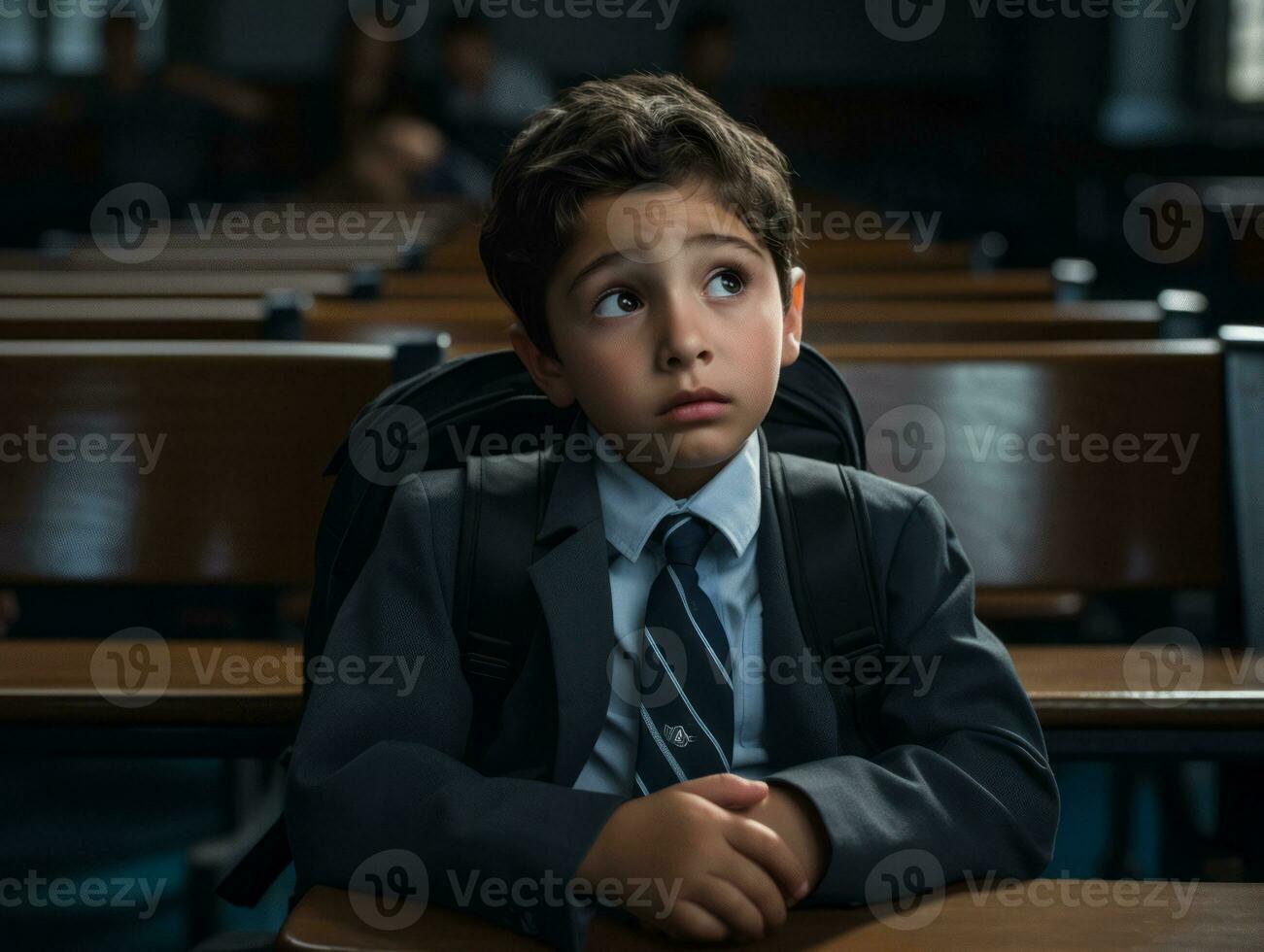 photo of emotional dynamic pose Mexican kid in school AI Generative
