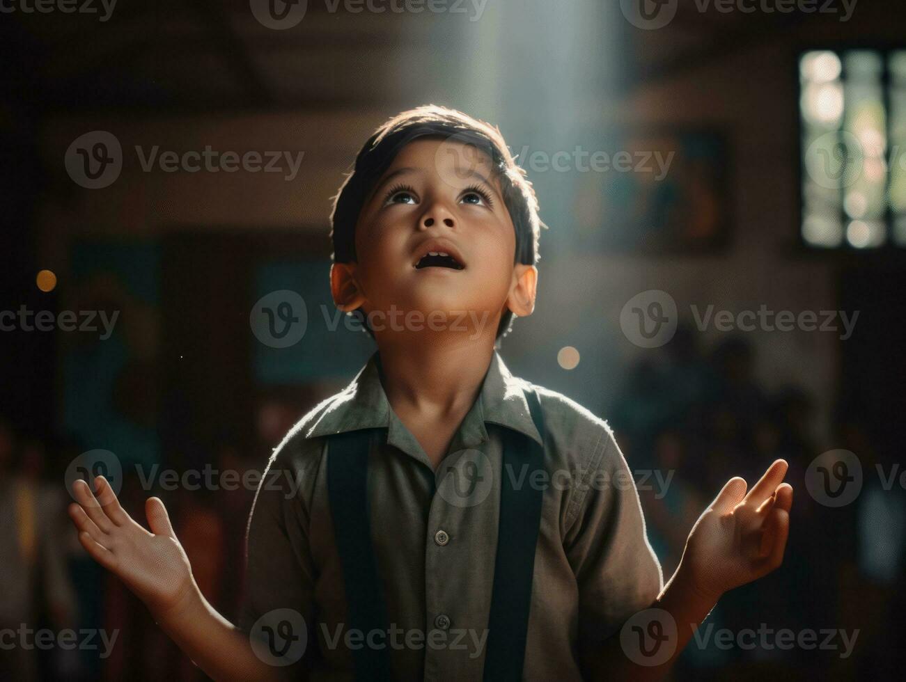 photo of emotional dynamic pose Mexican kid in school AI Generative