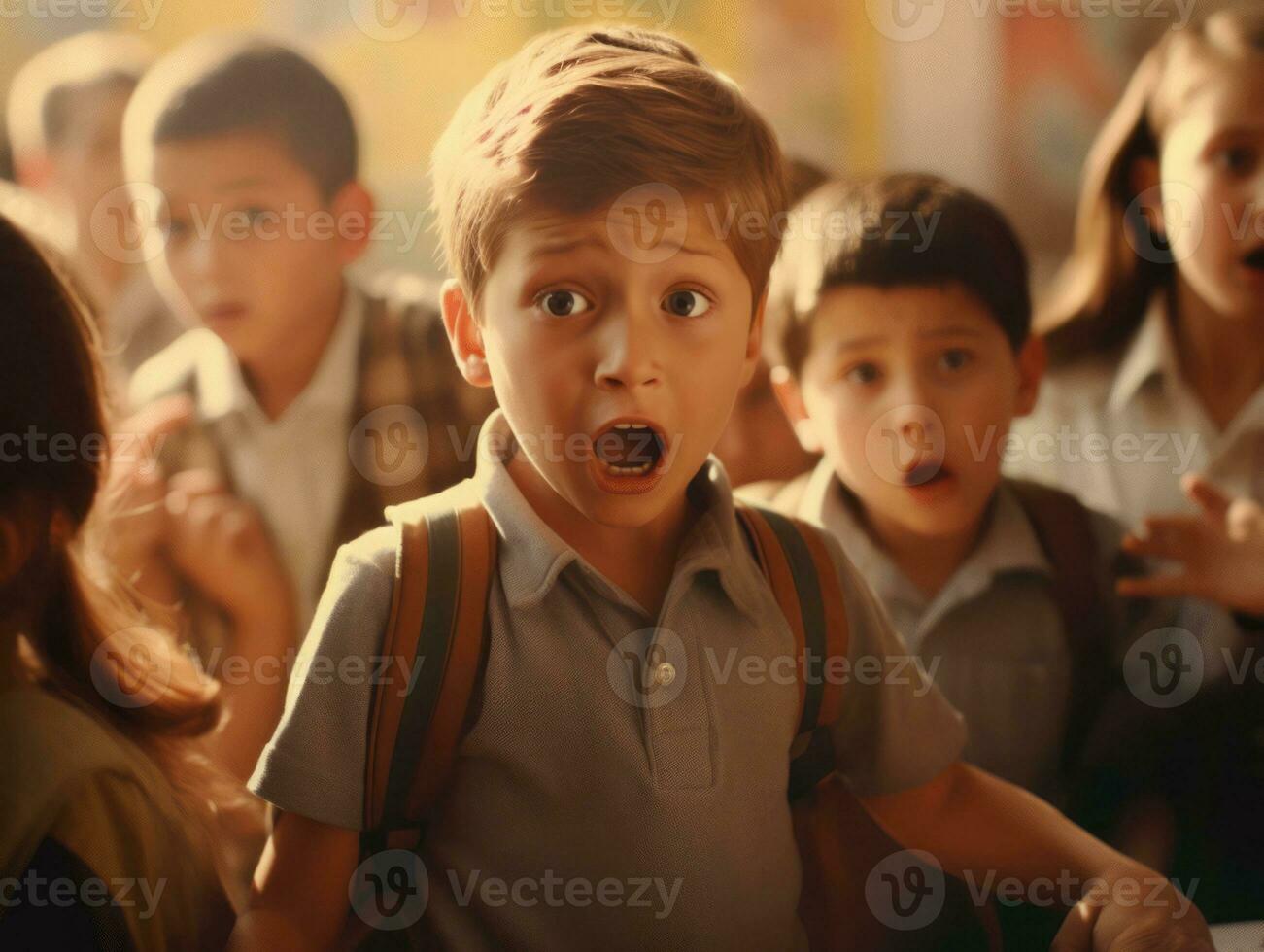 photo of emotional dynamic pose Mexican kid in school AI Generative