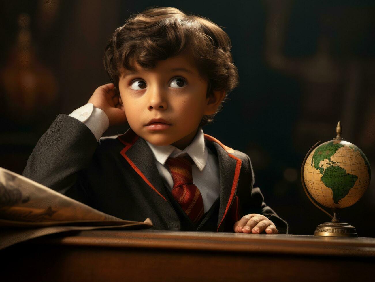 photo of emotional dynamic pose Mexican kid in school AI Generative