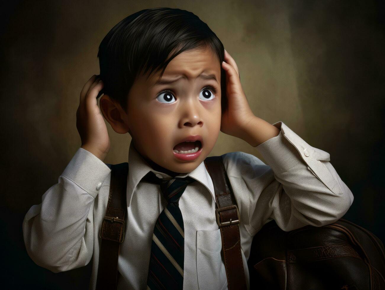 photo of emotional dynamic pose Mexican kid in school AI Generative