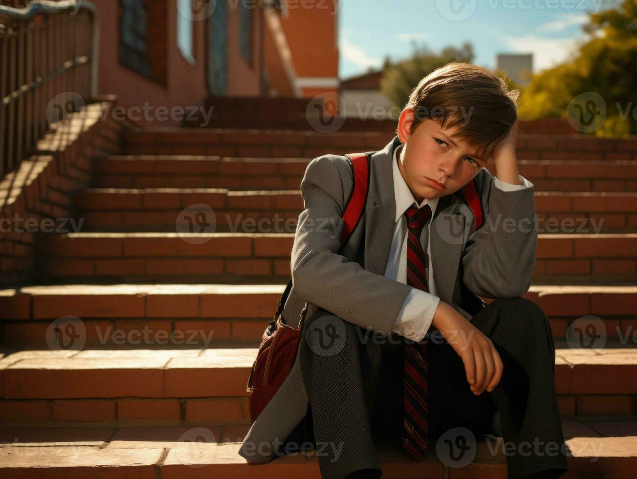photo of emotional dynamic pose Mexican kid in school AI Generative
