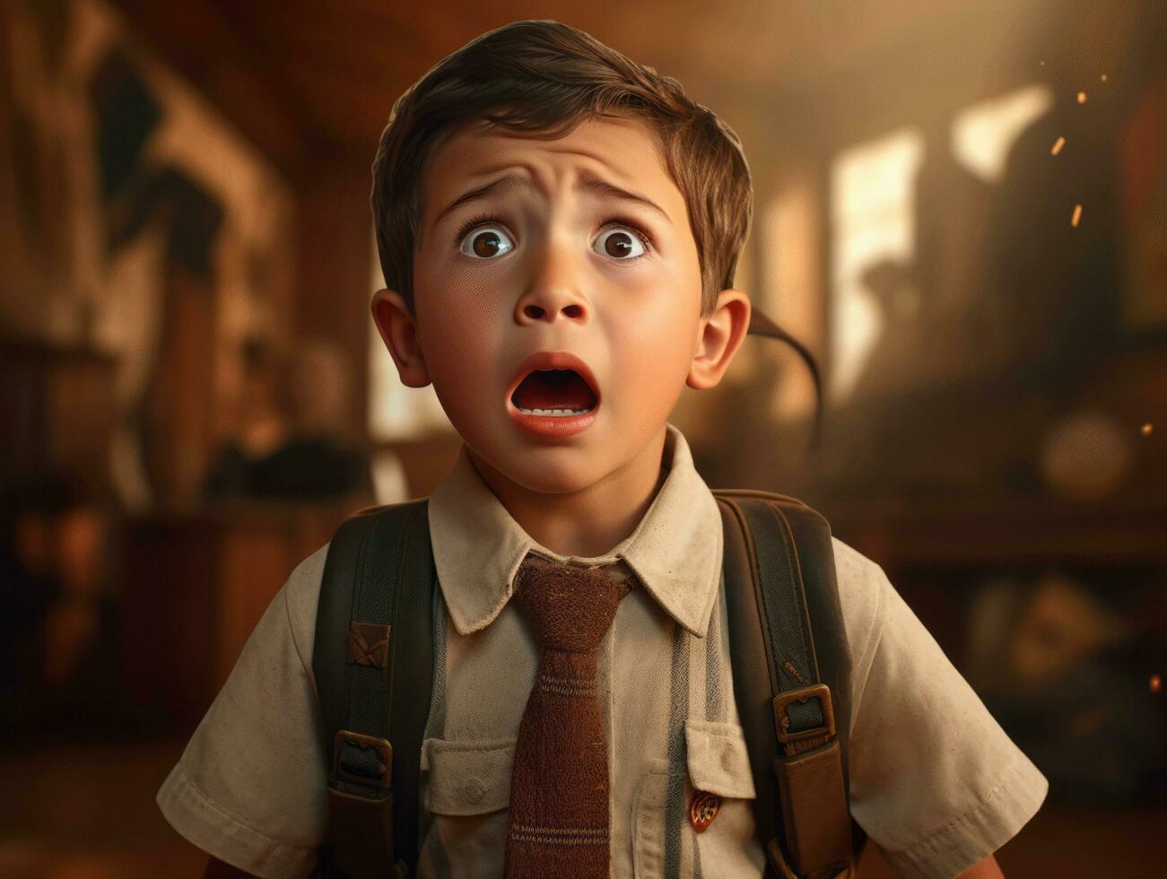 photo of emotional dynamic pose Mexican kid in school AI Generative