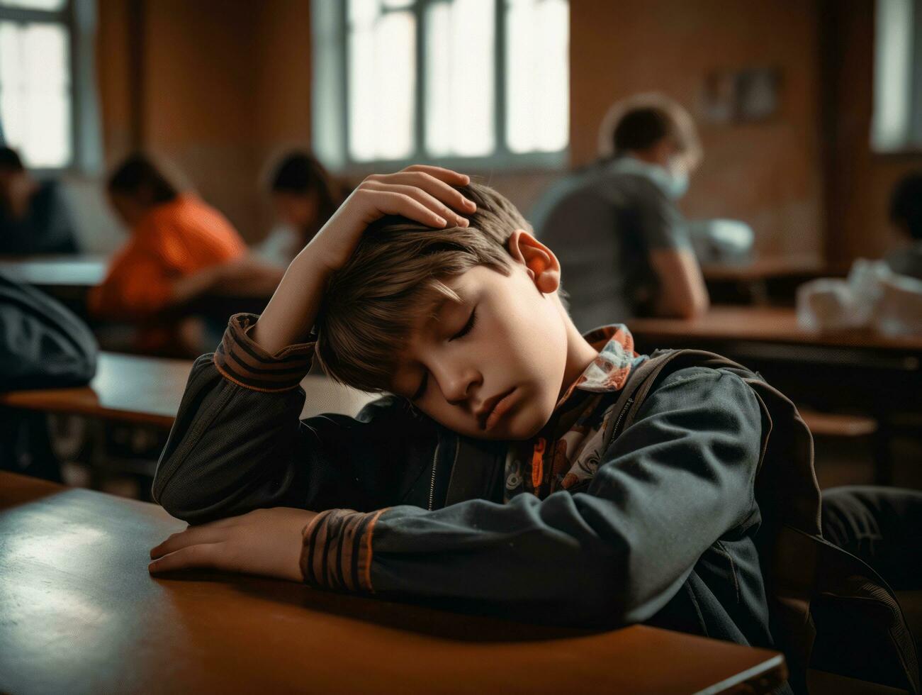 photo of emotional dynamic pose Mexican kid in school AI Generative
