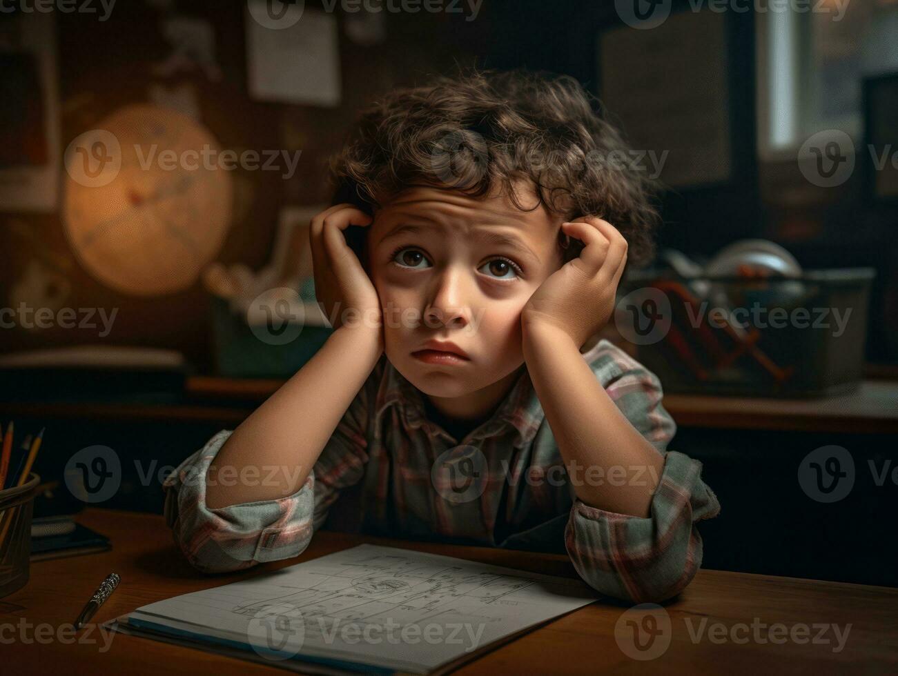 photo of emotional dynamic pose Mexican kid in school AI Generative