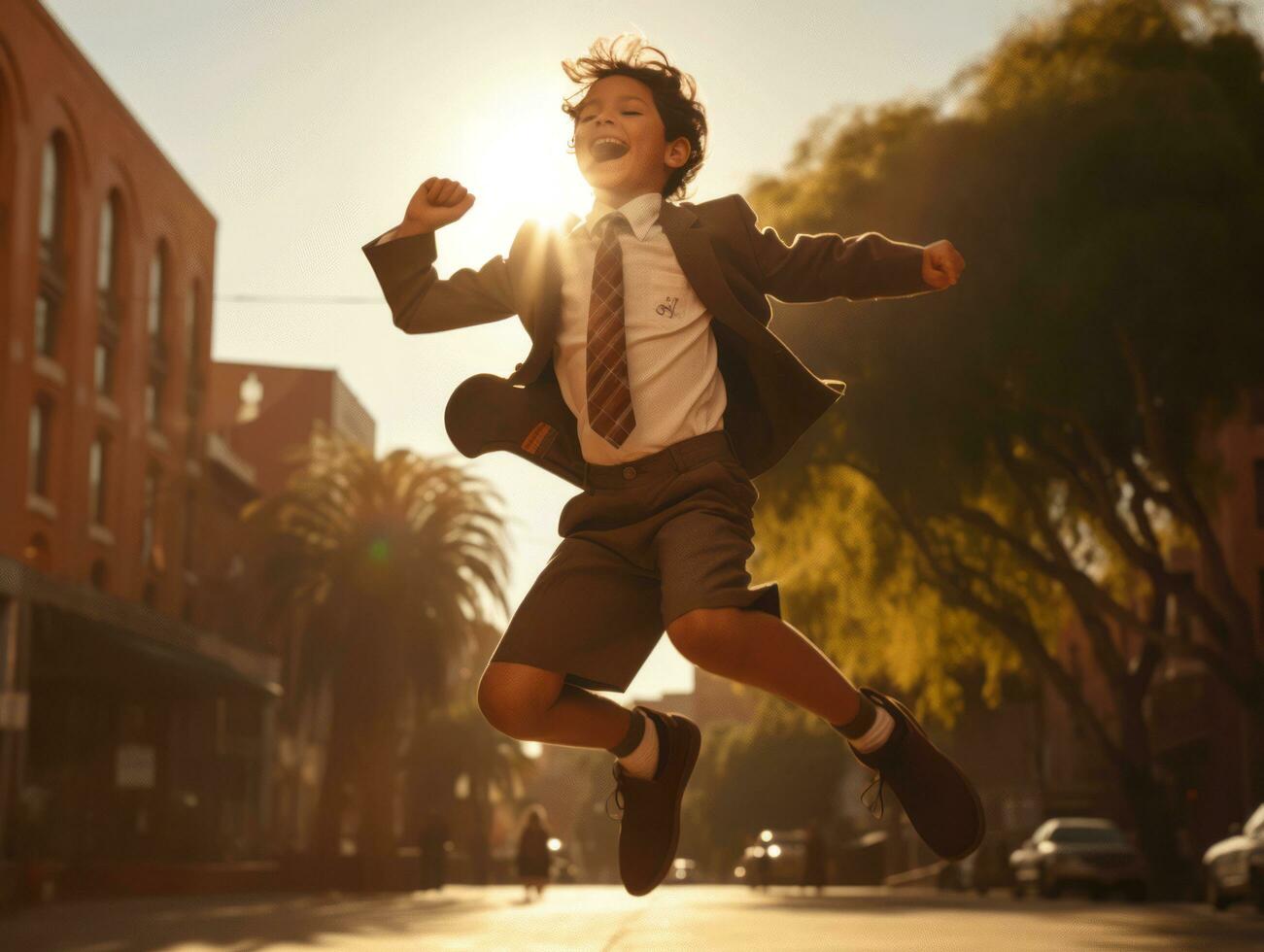 photo of emotional dynamic pose Mexican kid in school AI Generative