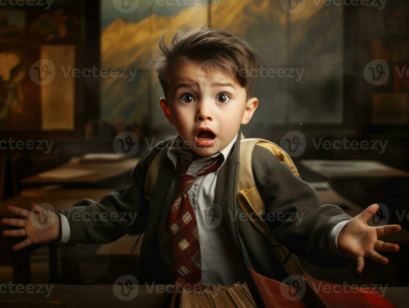 photo of emotional dynamic pose Mexican kid in school AI Generative