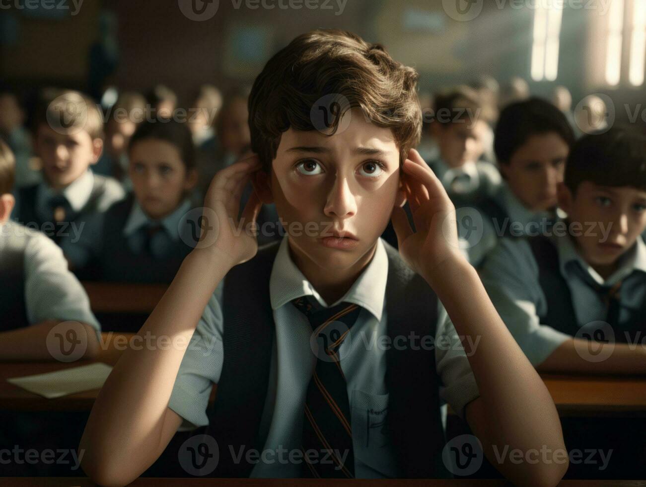 photo of emotional dynamic pose Mexican kid in school AI Generative