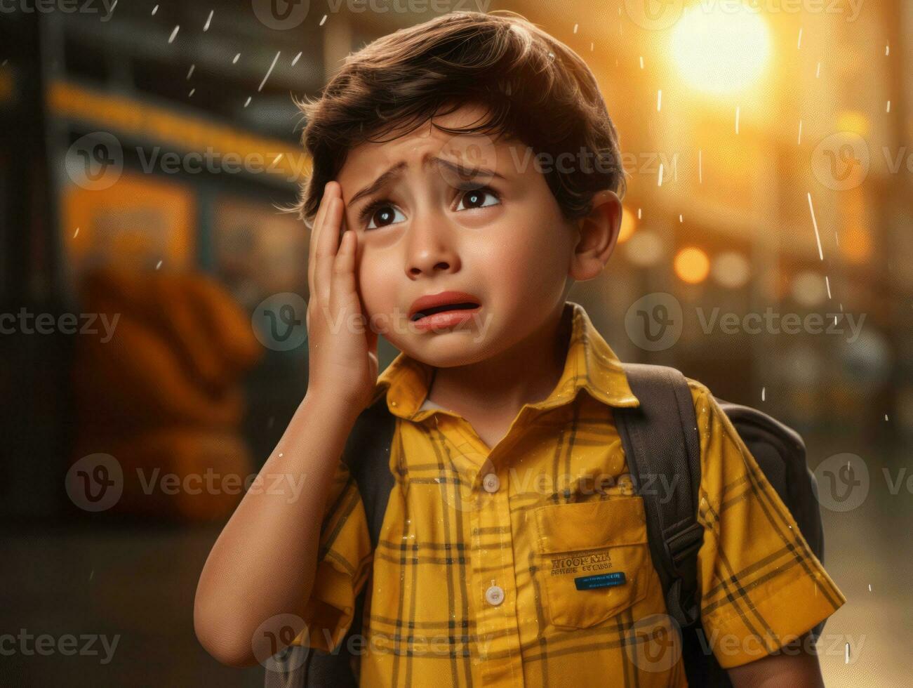 photo of emotional dynamic pose Mexican kid in school AI Generative