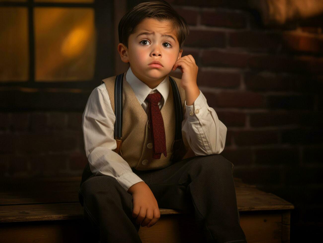 photo of emotional dynamic pose Mexican kid in school AI Generative