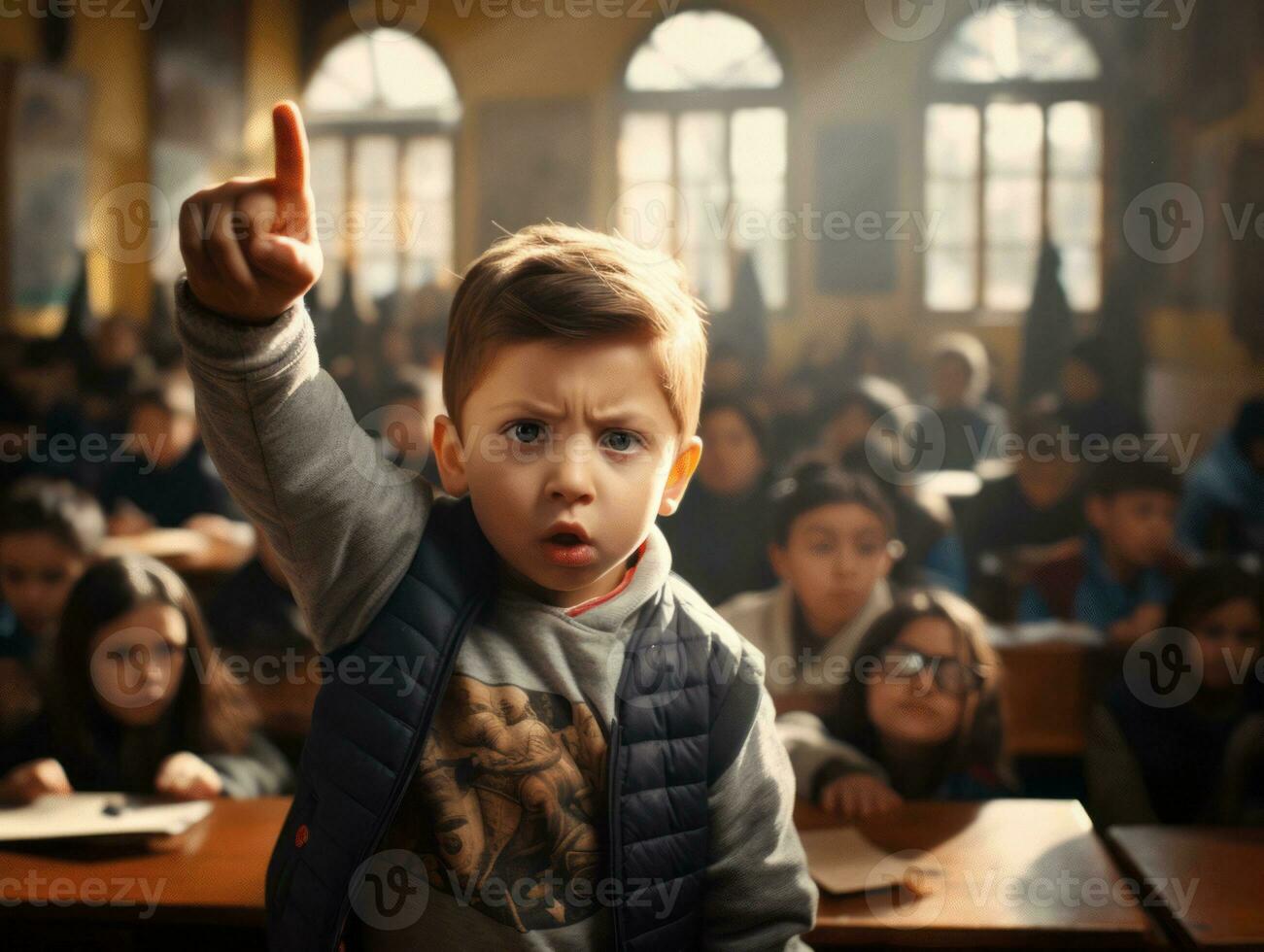 photo of emotional dynamic pose Mexican kid in school AI Generative
