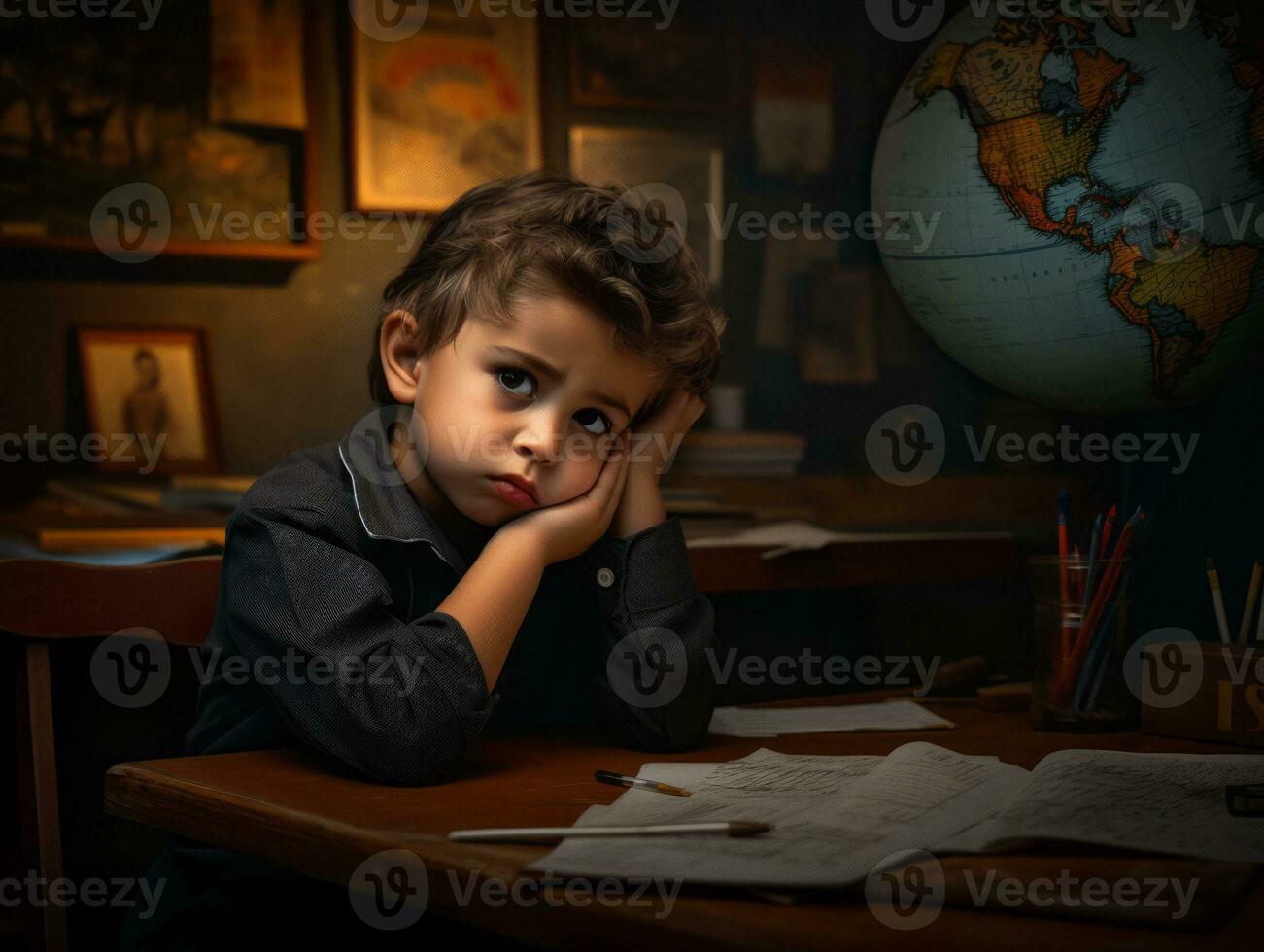photo of emotional dynamic pose Mexican kid in school AI Generative
