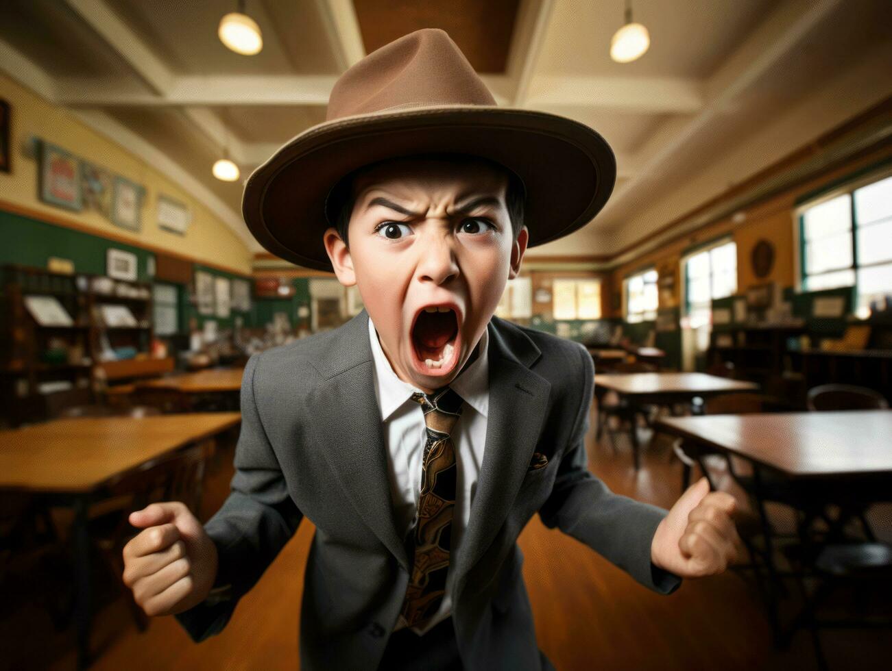photo of emotional dynamic pose Mexican kid in school AI Generative