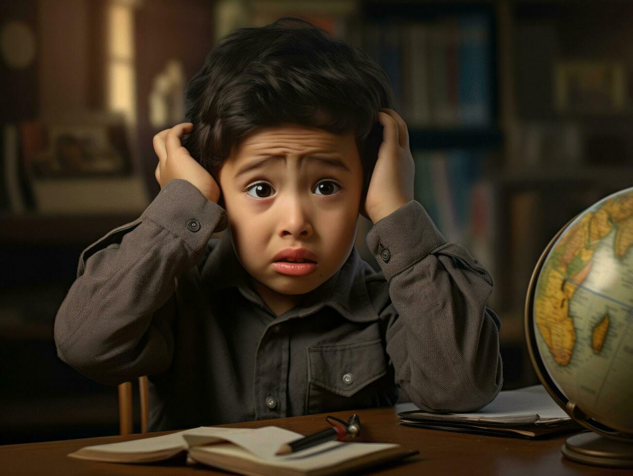 photo of emotional dynamic pose Mexican kid in school AI Generative