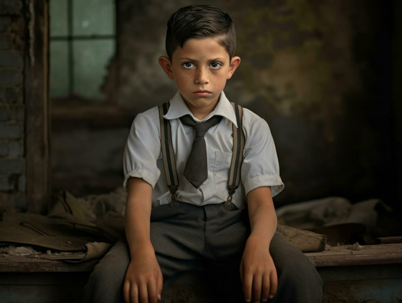 photo of emotional dynamic pose Mexican kid in school AI Generative