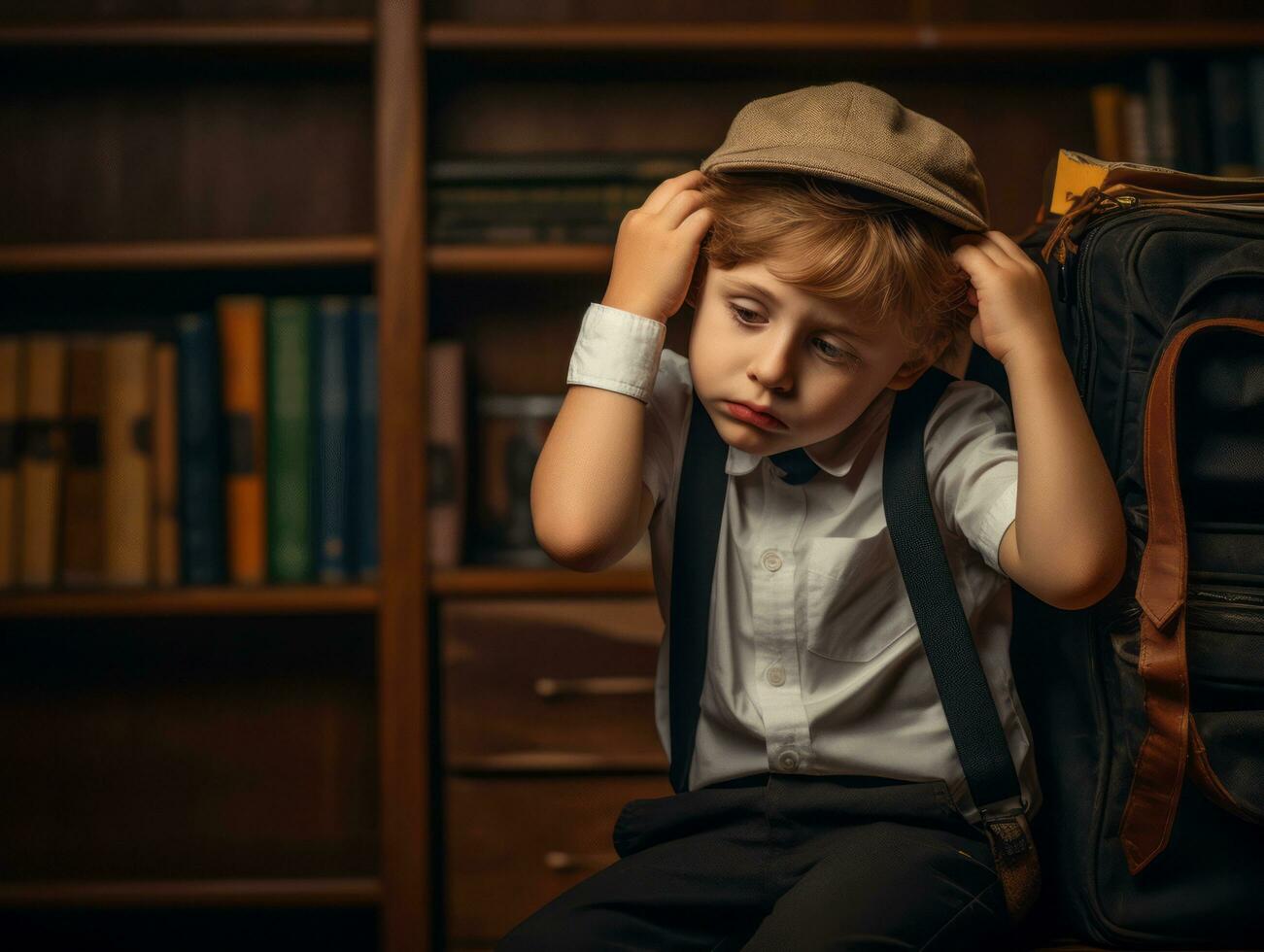 photo of emotional dynamic pose Mexican kid in school AI Generative