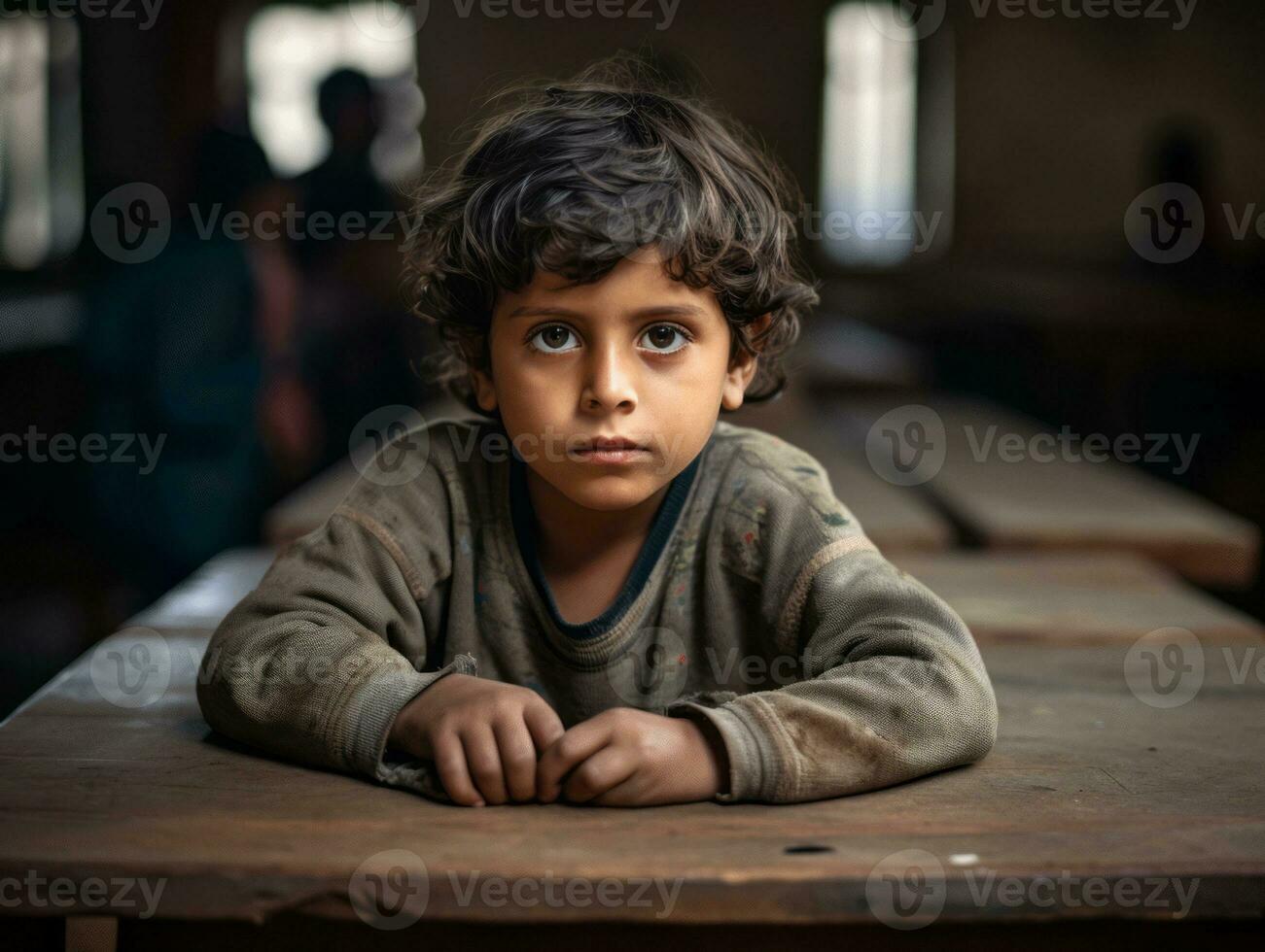 photo of emotional dynamic pose Mexican kid in school AI Generative