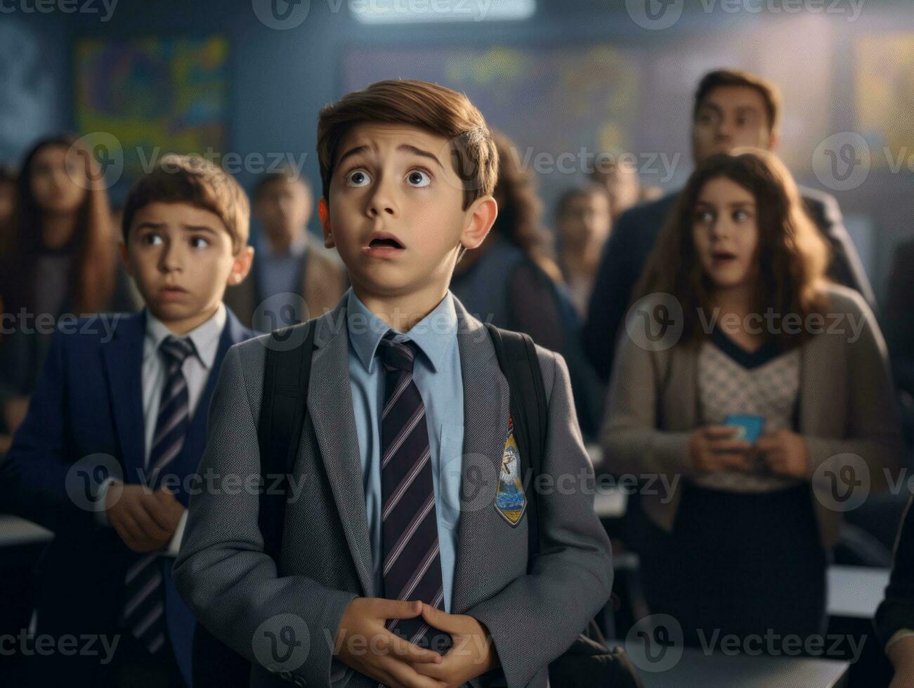 photo of emotional dynamic pose Mexican kid in school AI Generative