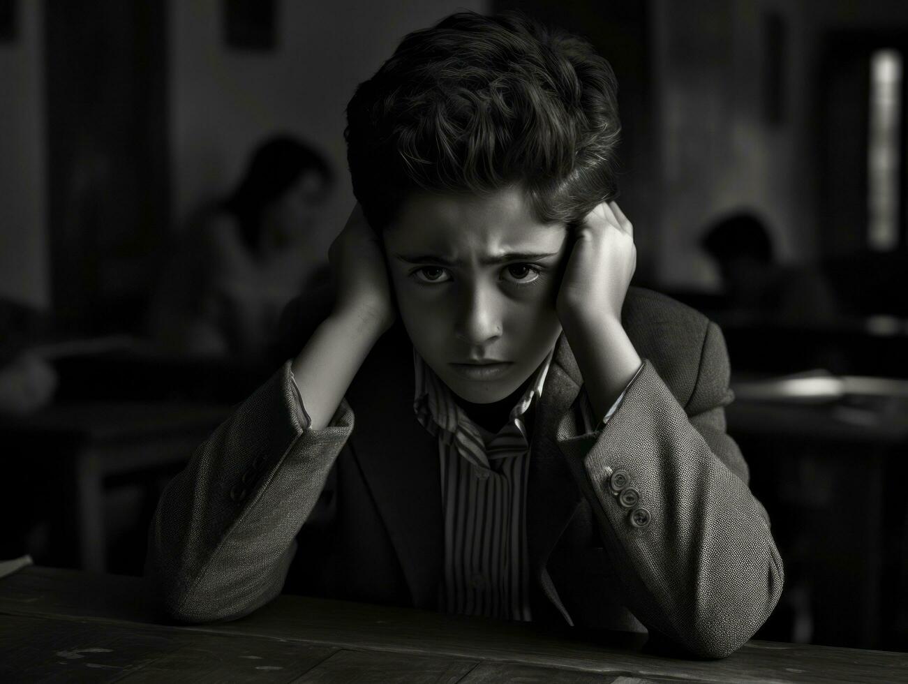 photo of emotional dynamic pose Mexican kid in school AI Generative