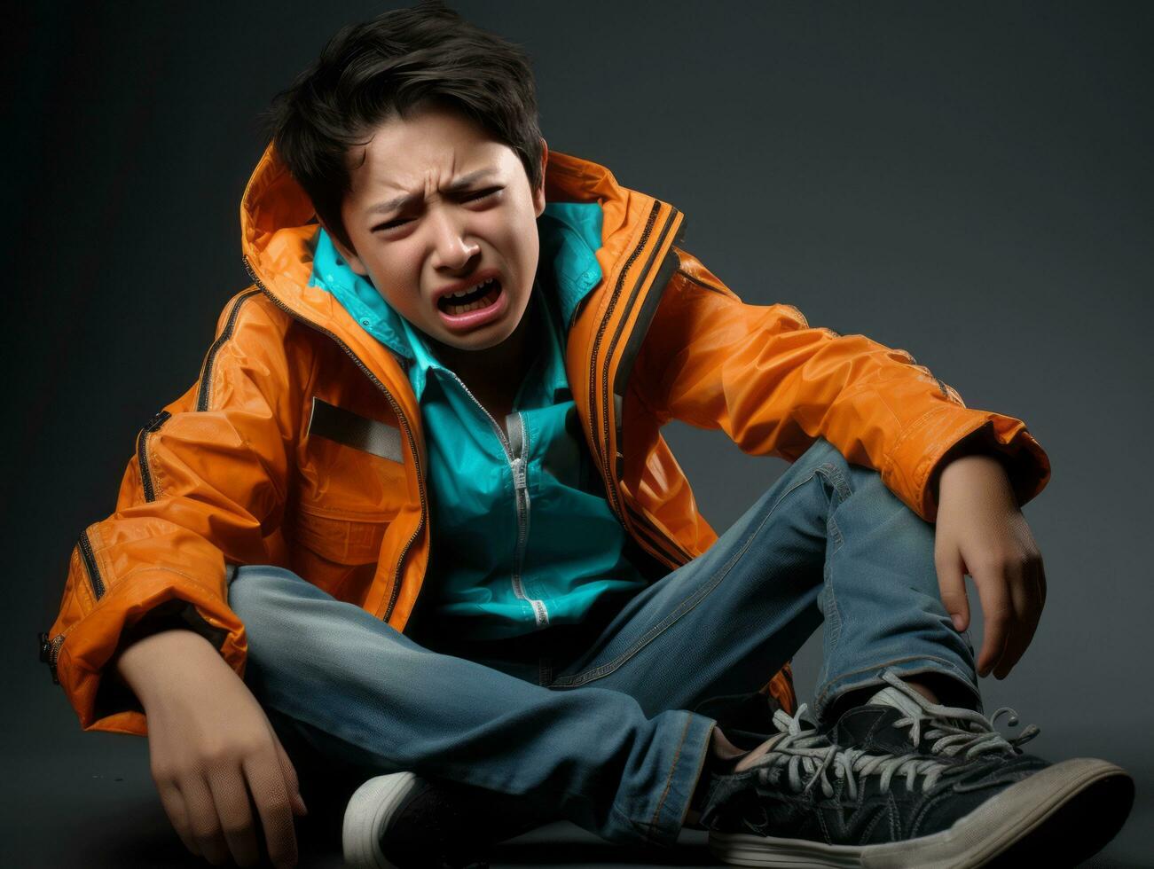 photo of emotional dynamic pose Mexican kid in school AI Generative