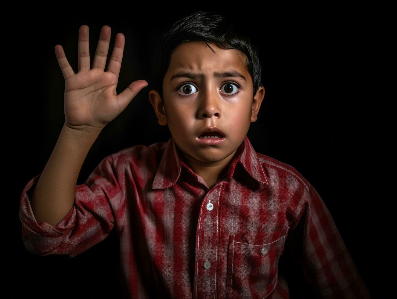 photo of emotional dynamic pose Mexican kid in school AI Generative