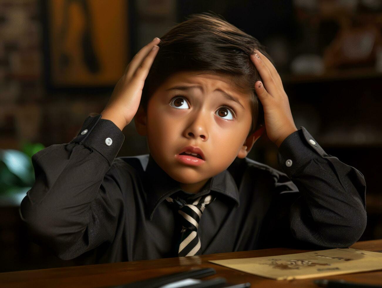 photo of emotional dynamic pose Mexican kid in school AI Generative