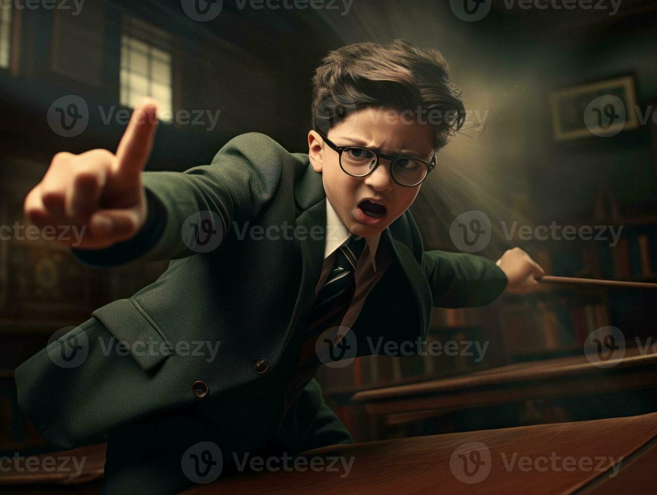 photo of emotional dynamic pose Mexican kid in school AI Generative
