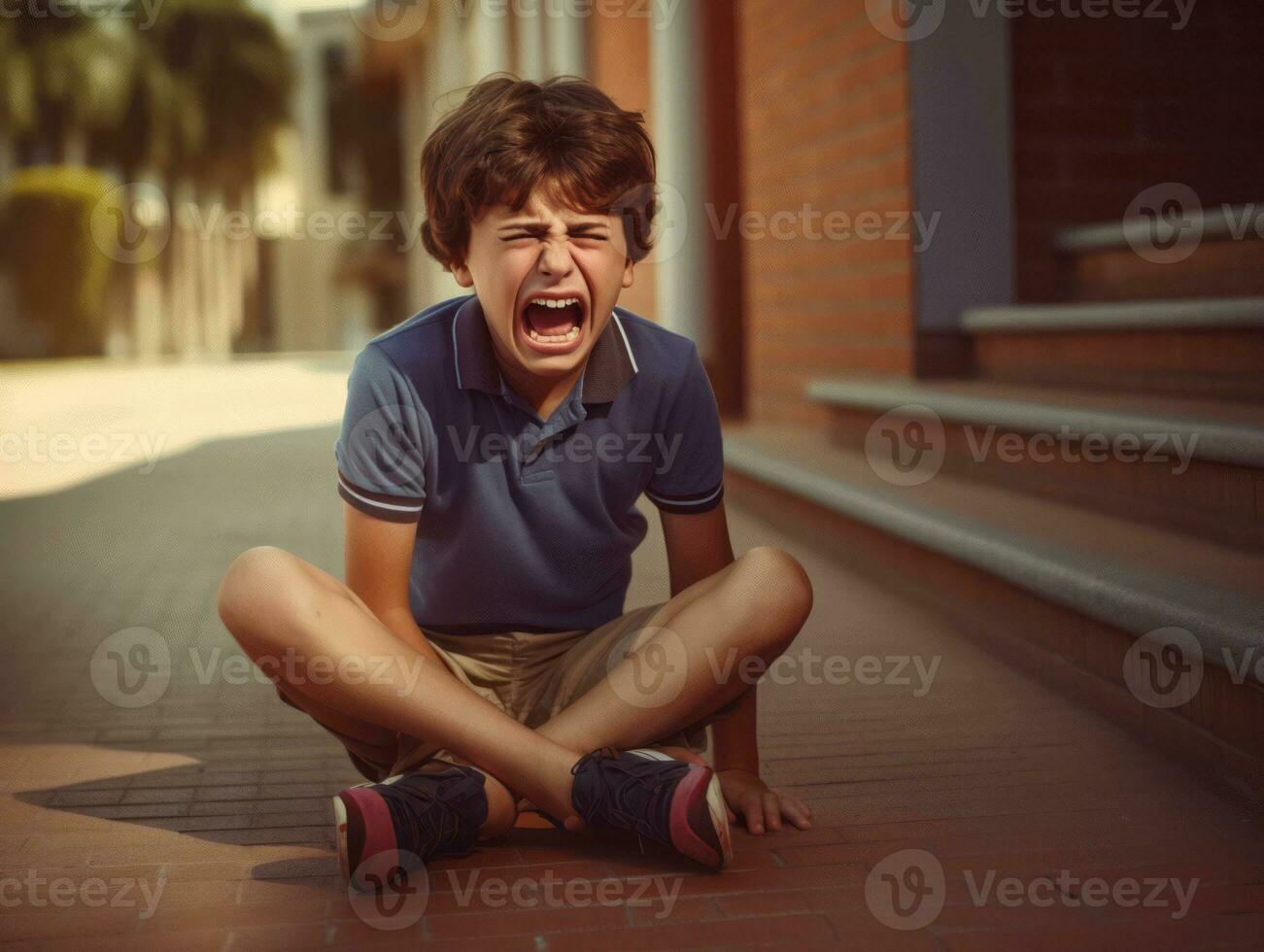 photo of emotional dynamic pose Mexican kid in school AI Generative