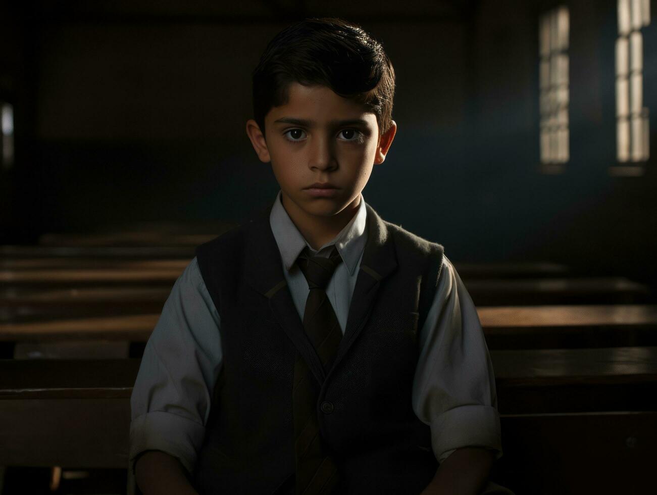 photo of emotional dynamic pose Mexican kid in school AI Generative