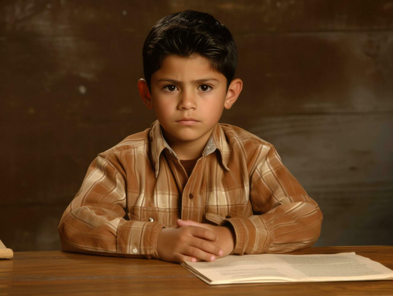 photo of emotional dynamic pose Mexican kid in school AI Generative