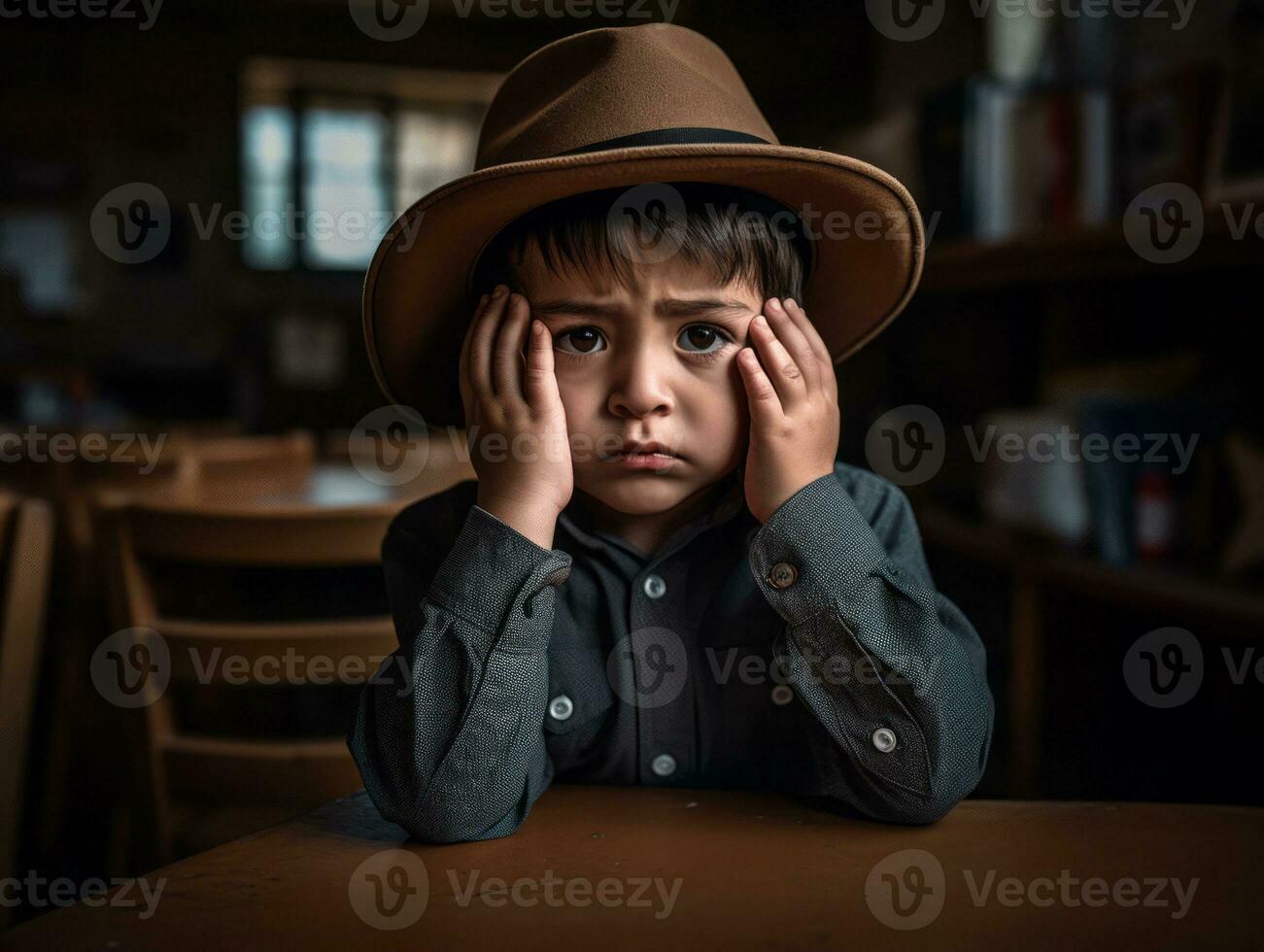 photo of emotional dynamic pose Mexican kid in school AI Generative