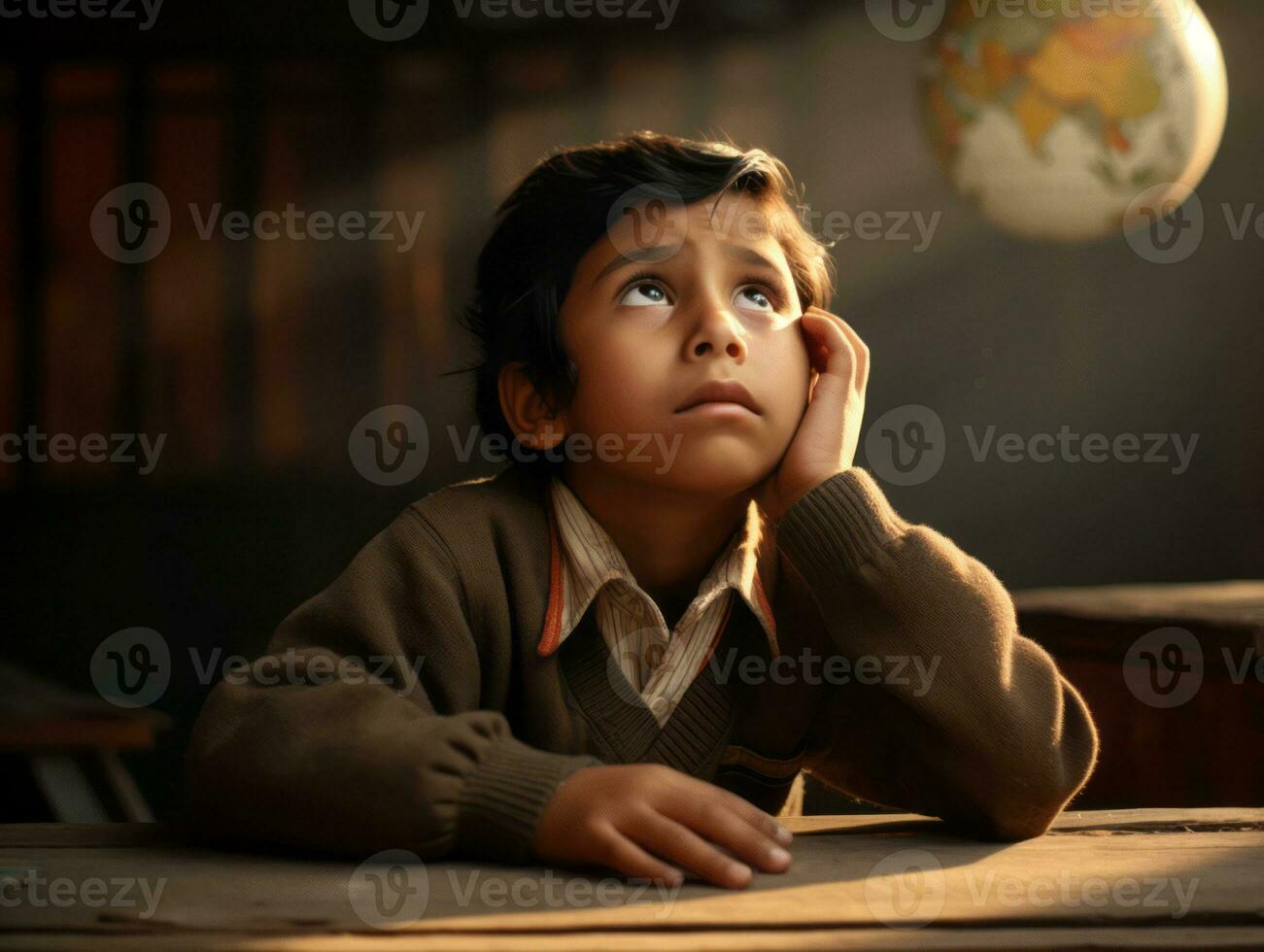 photo of emotional dynamic pose Mexican kid in school AI Generative