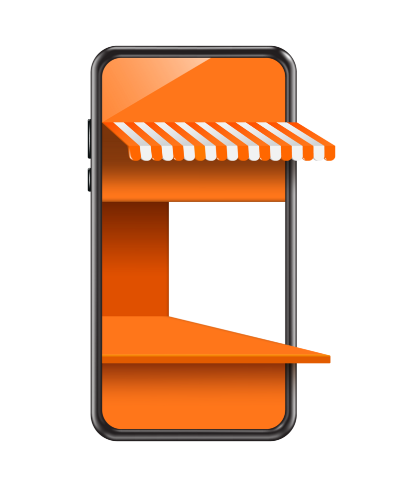 orange smartphone store or shop on transparent background png