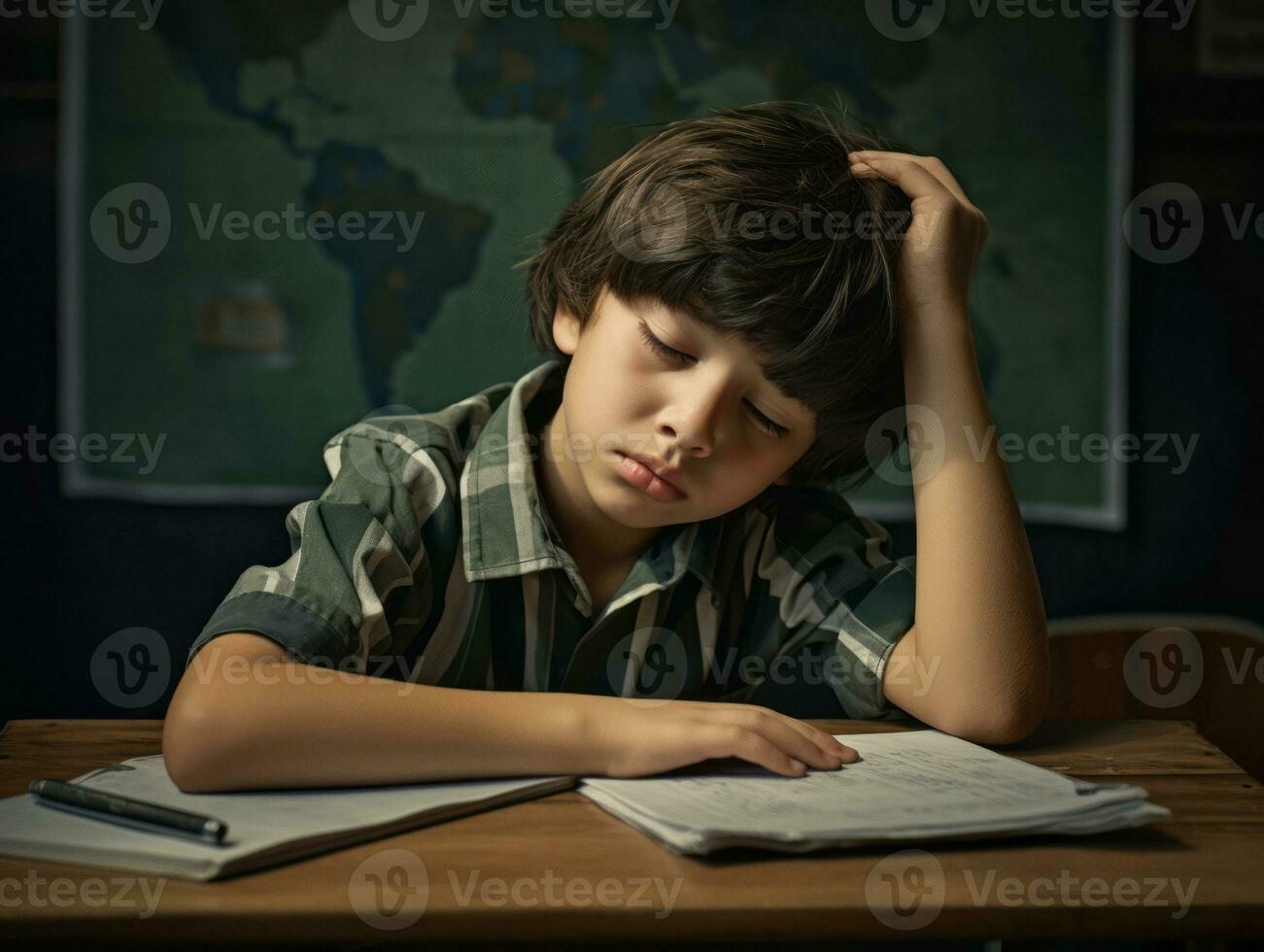 photo of emotional dynamic pose Mexican kid in school AI Generative