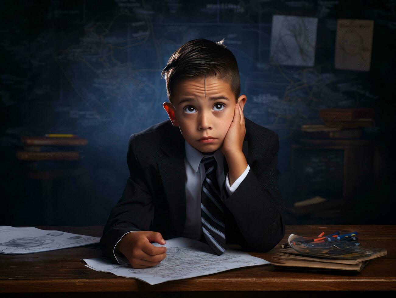 photo of emotional dynamic pose Mexican kid in school AI Generative