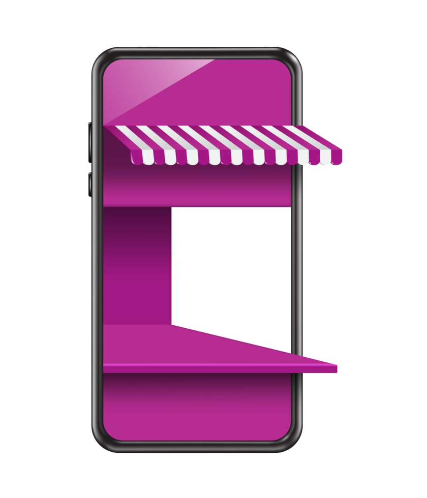 purple smartphone store or shop on transparent background png