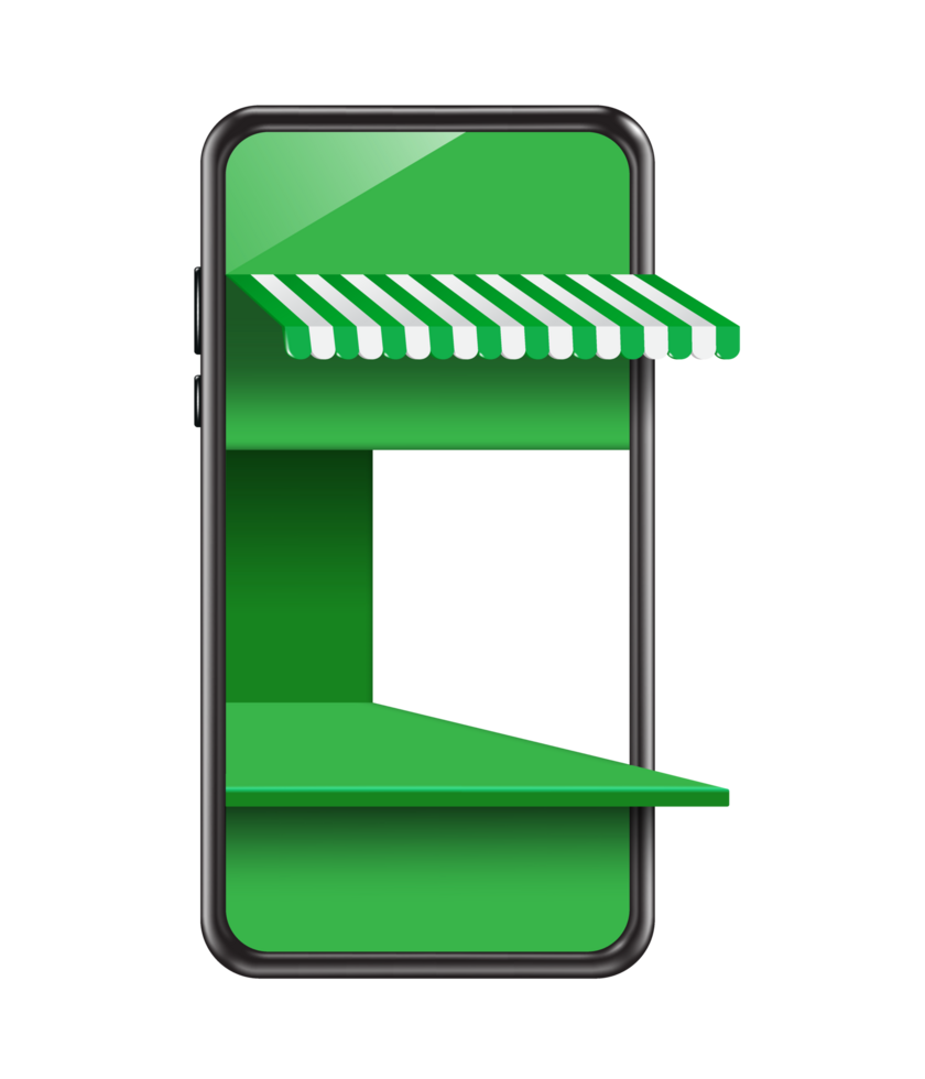 green smartphone store or shop on transparent background png