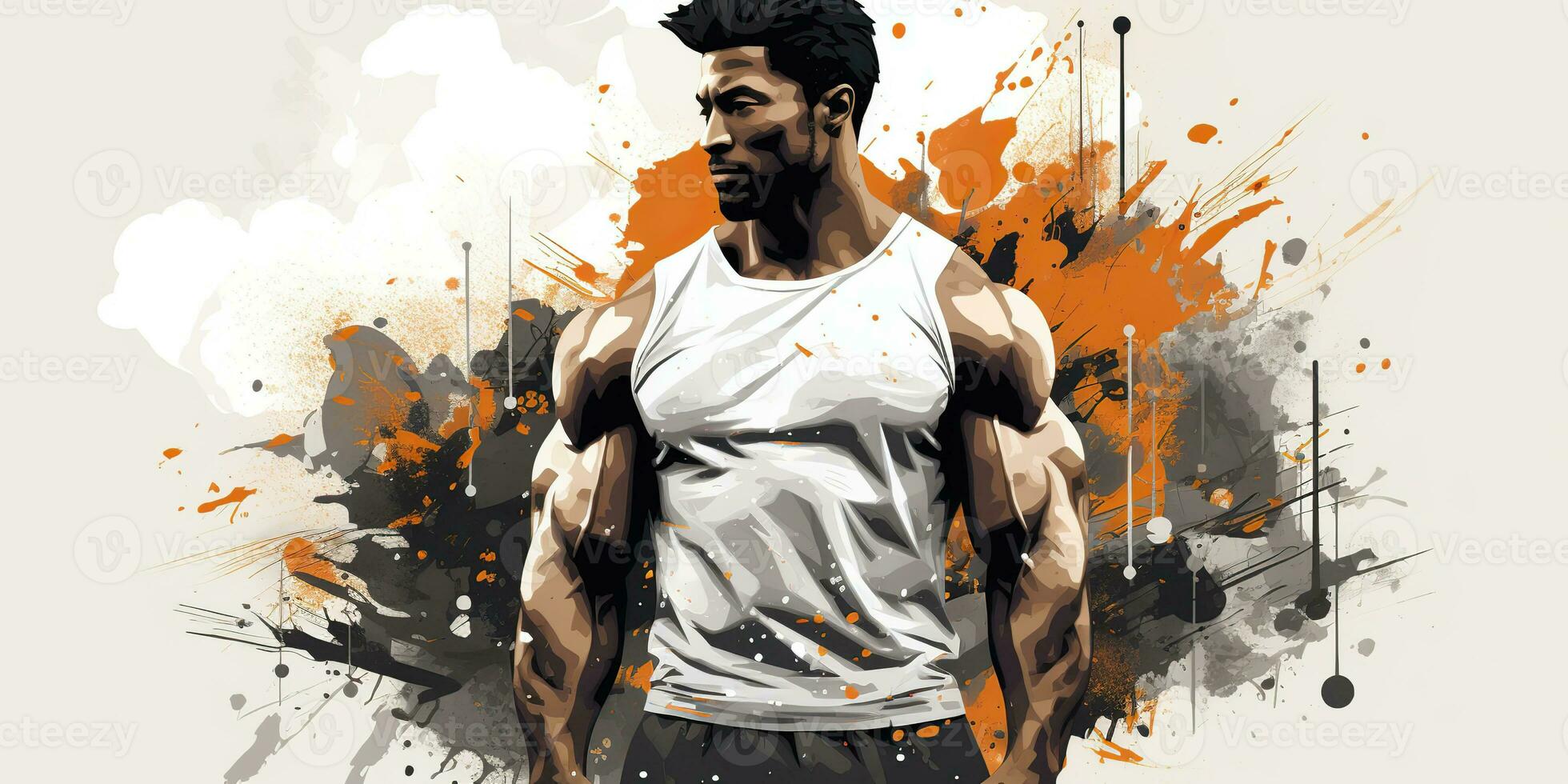AI Generated. AI Generative. Handsome sport fit man. Gym workout healthy lifestyle strong power muscle motivation inspiration. Graphic Art photo