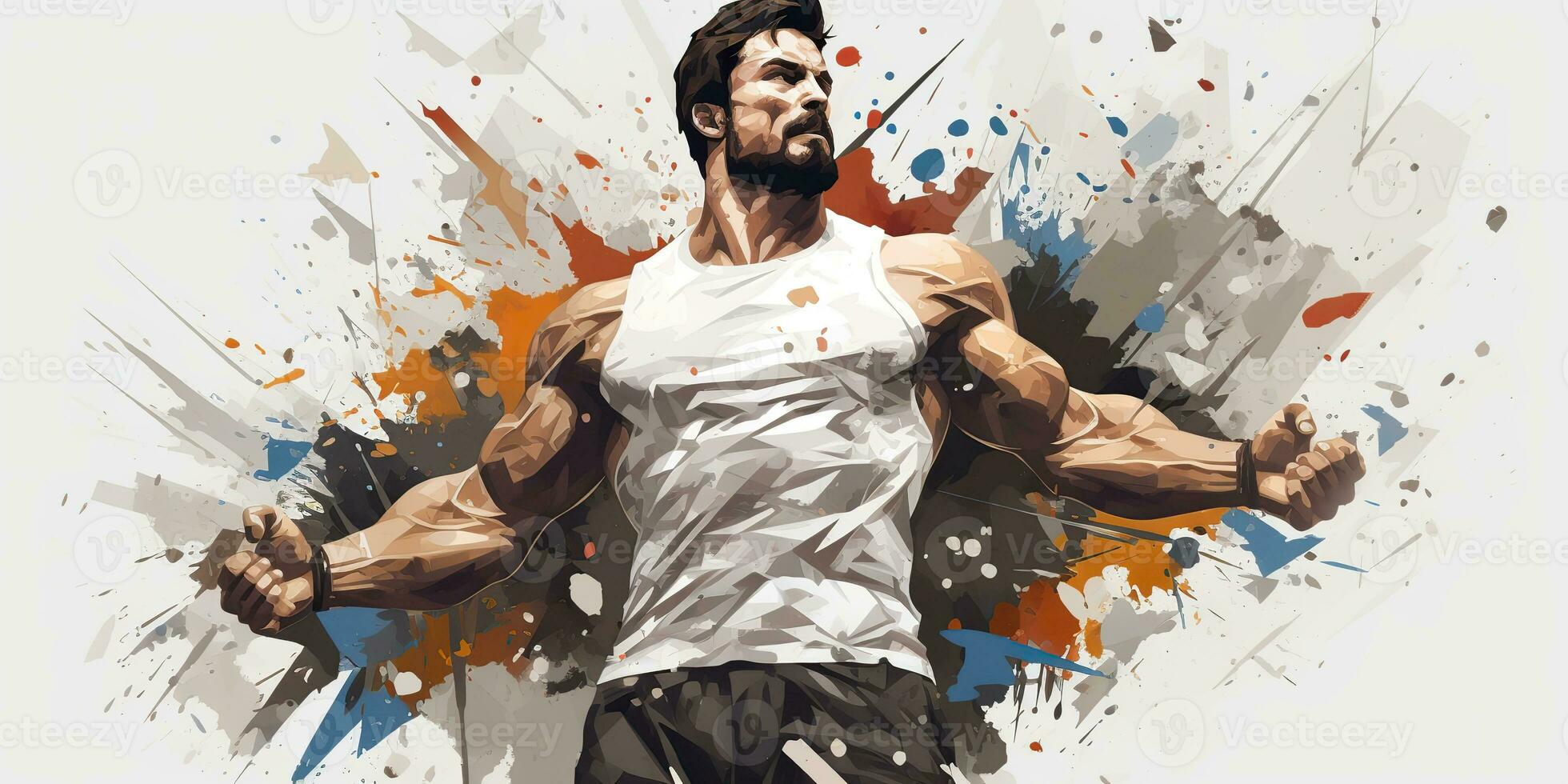 AI Generated. AI Generative. Handsome sport fit man. Gym workout healthy lifestyle strong power muscle motivation inspiration. Graphic Art photo