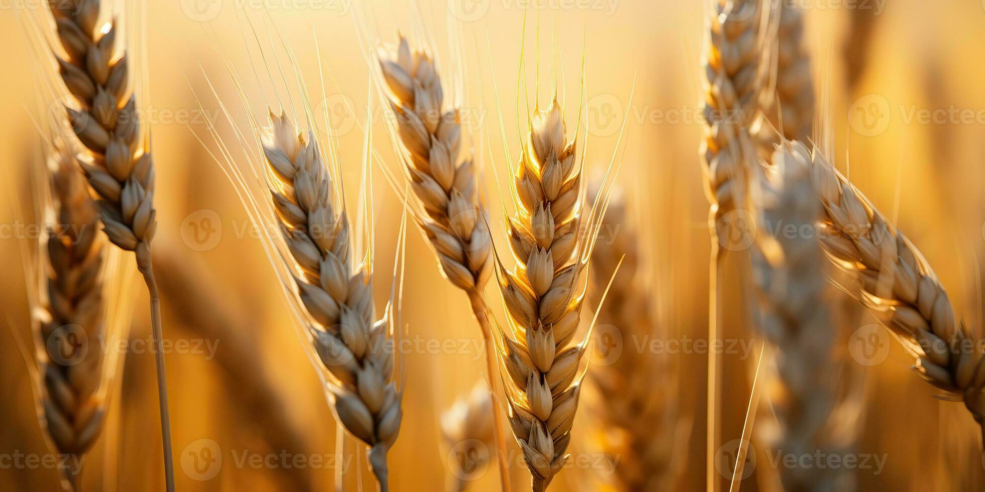 AI Generated. AI Generative. Golden wheat field sunny day. Outdoor nature countryside harvest landscape. Graphic Art photo