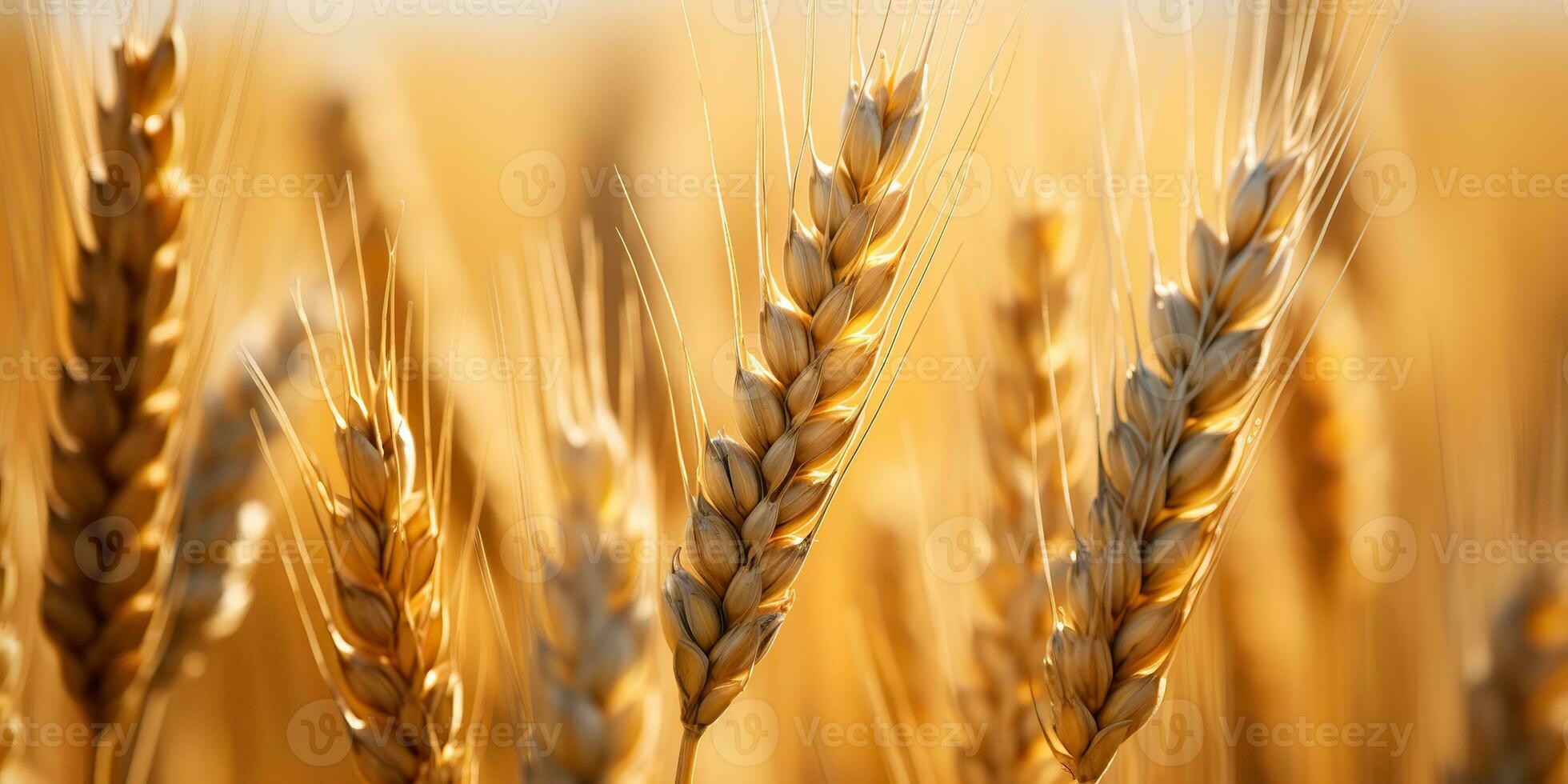 AI Generated. AI Generative. Golden wheat field sunny day. Outdoor nature countryside harvest landscape. Graphic Art photo