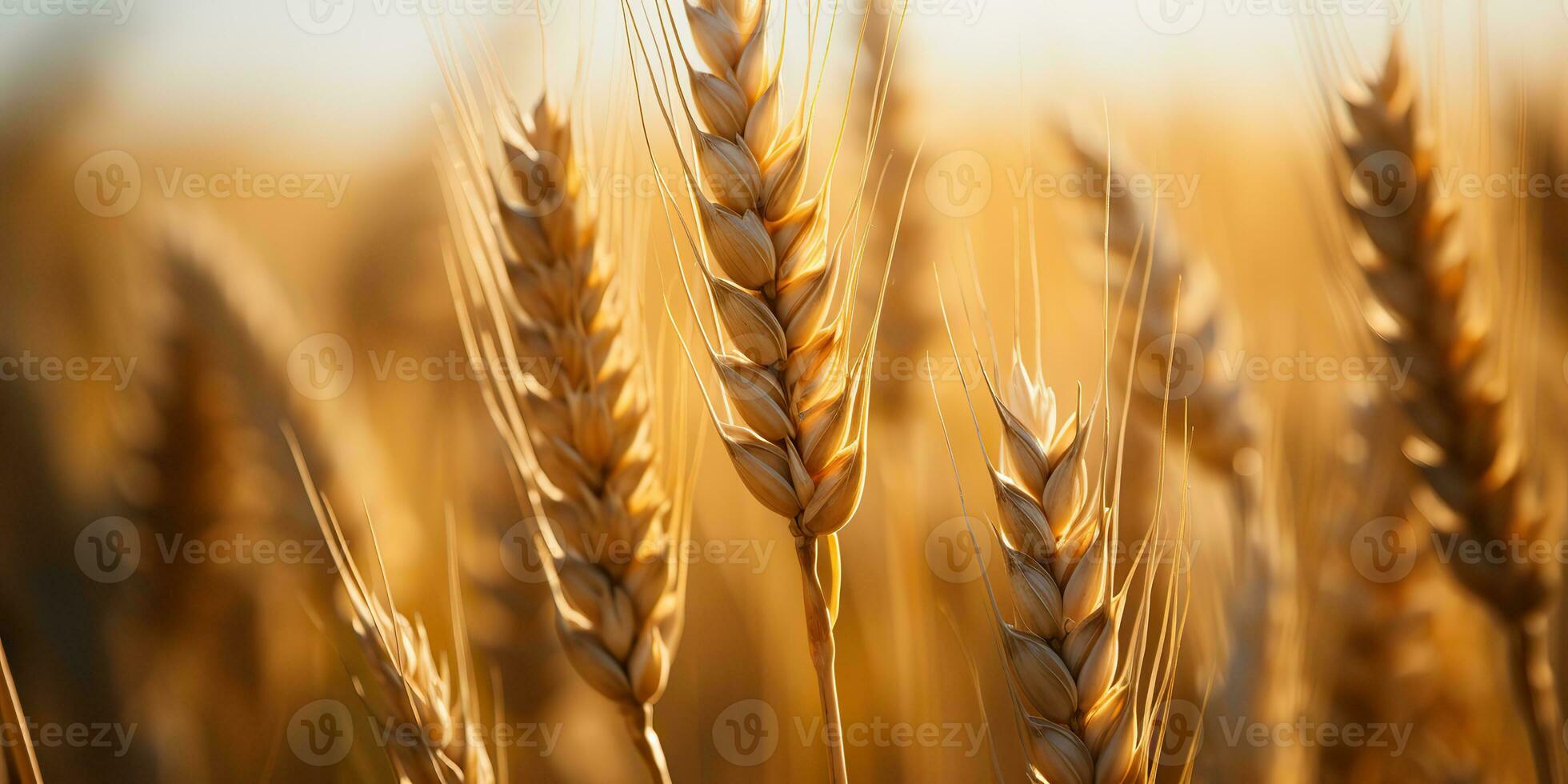 AI Generated. AI Generative. Golden wheat field sunny day. Outdoor nature countryside harvest landscape. Graphic Art photo